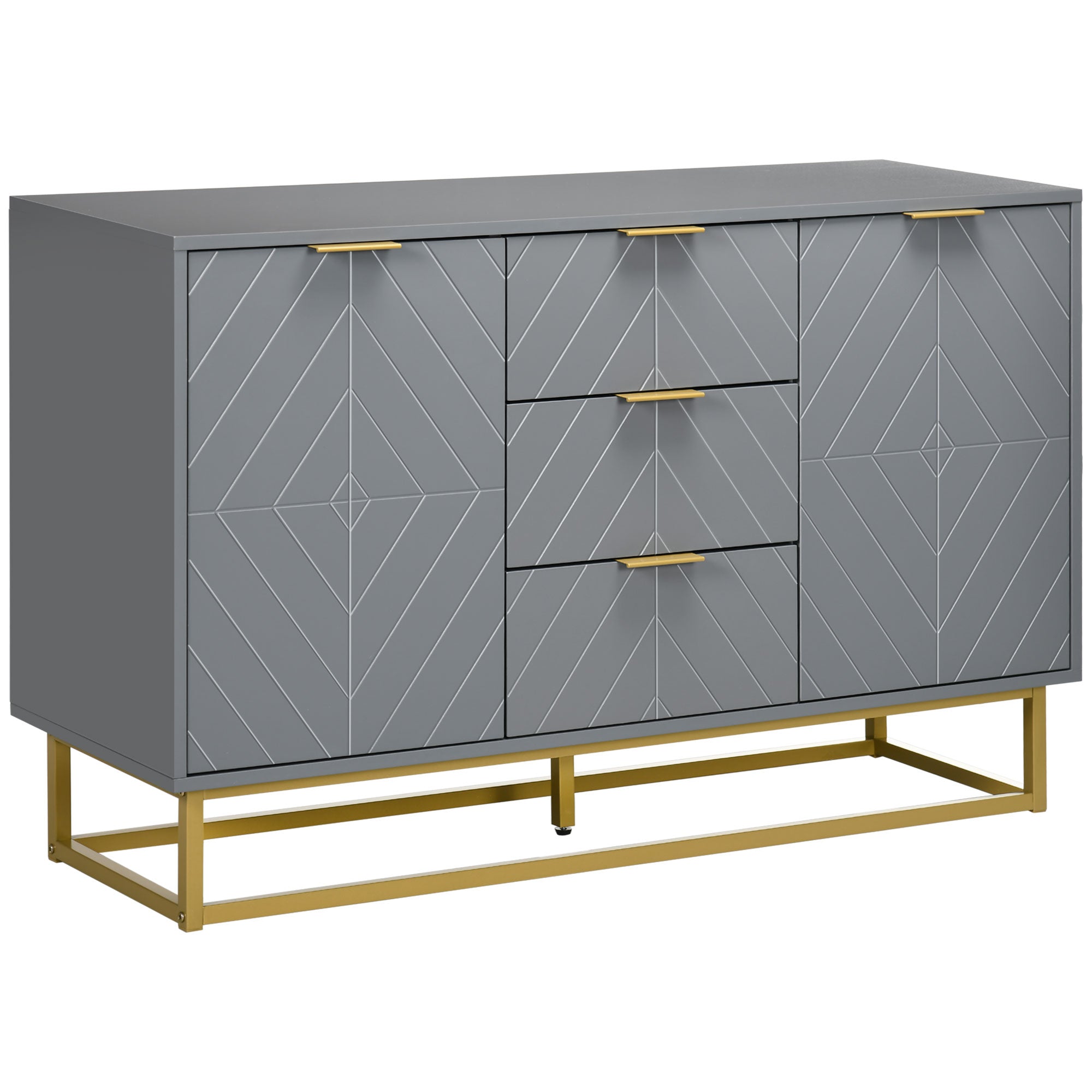 HOMCOM 3-Drawer Sideboard, Contemporary Buffet Cabinet with 2 Door Cabinet and Adjustable Shelves, Kitchen Storage Cabinet, Steel Elevated Base Credenza, Grey