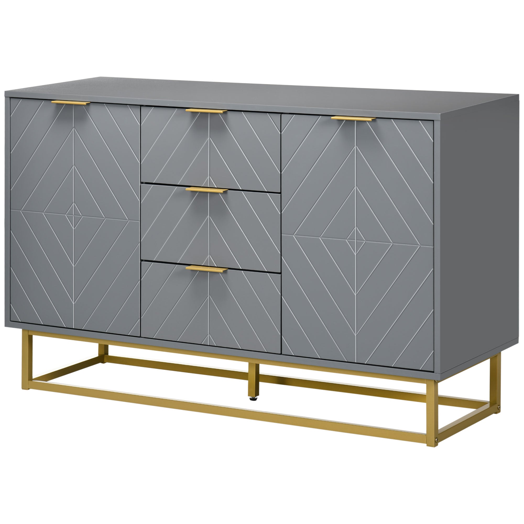 HOMCOM 3-Drawer Sideboard, Contemporary Buffet Cabinet with 2 Door Cabinet and Adjustable Shelves, Kitchen Storage Cabinet, Steel Elevated Base Credenza, Grey