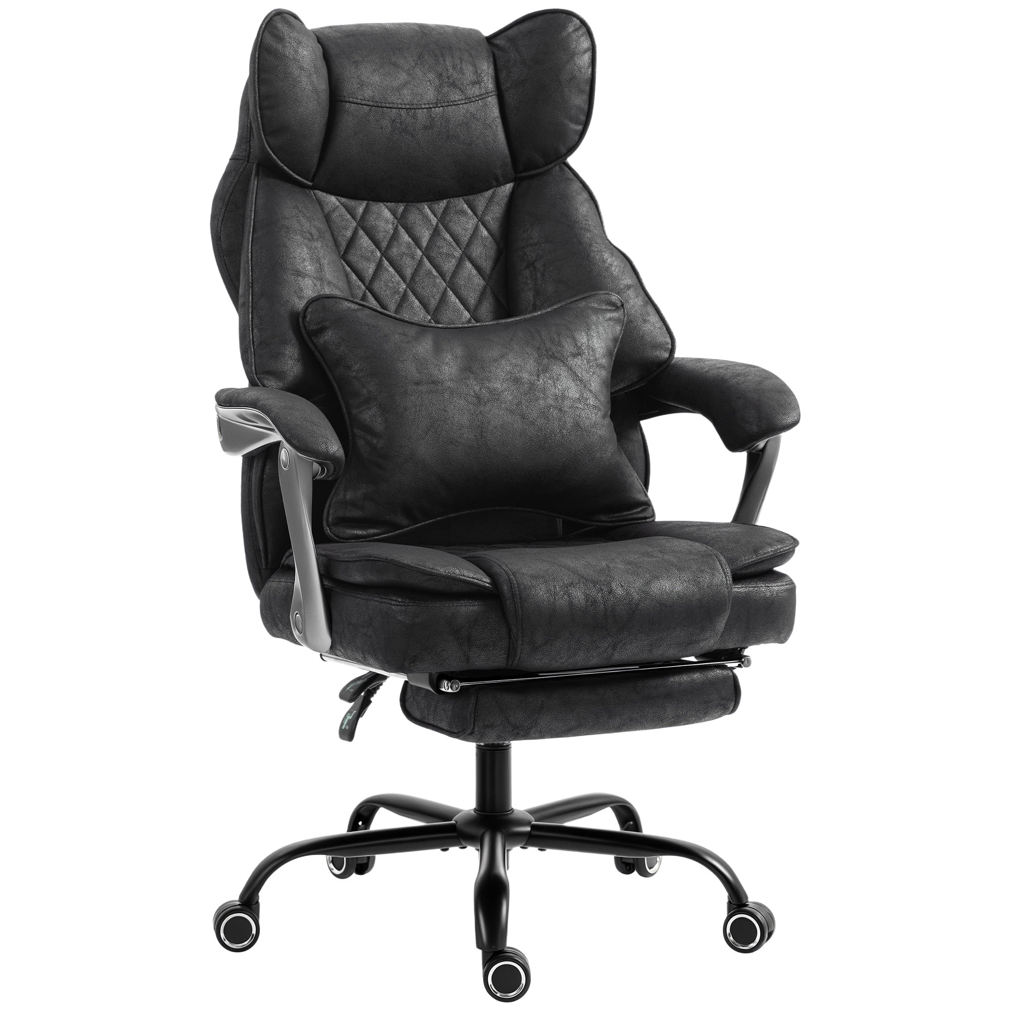 Executive Office Chair with Footrest, 180kg 400lb Big and Tall Leathaire Desk Chair with Wide Seat, Reclining Back, Lumbar Support, Built-in Headrest, Class 4 Gas Lift, Swivel Wheel, Black