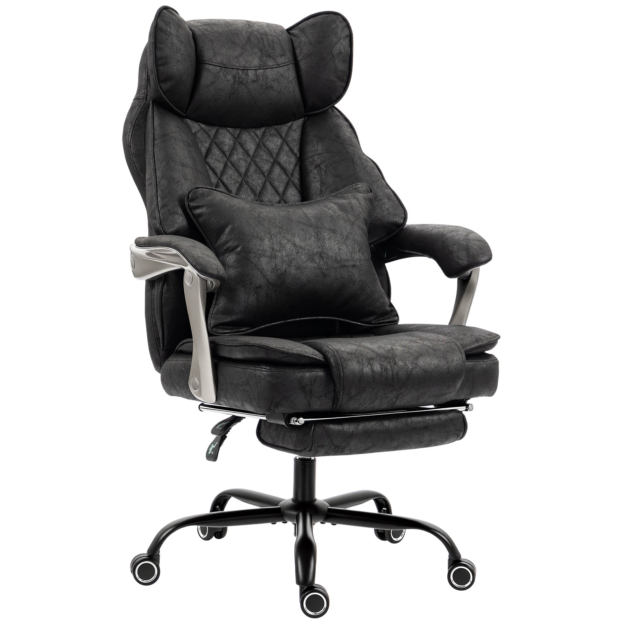 Executive Office Chair with Footrest, 180kg 400lb Big and Tall Leathaire Desk Chair with Wide Seat, Reclining Back, Lumbar Support, Built-in Headrest, Class 4 Gas Lift, Swivel Wheel, Black
