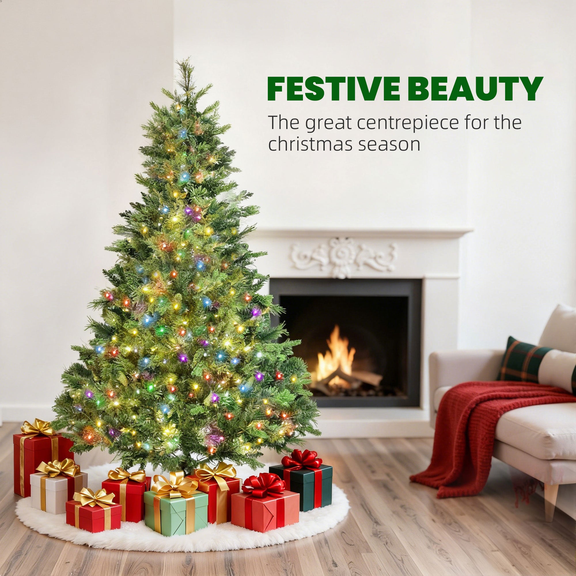 180cm Prelit Christmas Tree with Colourful DIY LED Lights, Carolina Pine, Hinged Xmas Tree with 2123 Tips, Realistic Branches, 12 Modes, Daily Timer, Adjustable Brightness and Speed, Remote