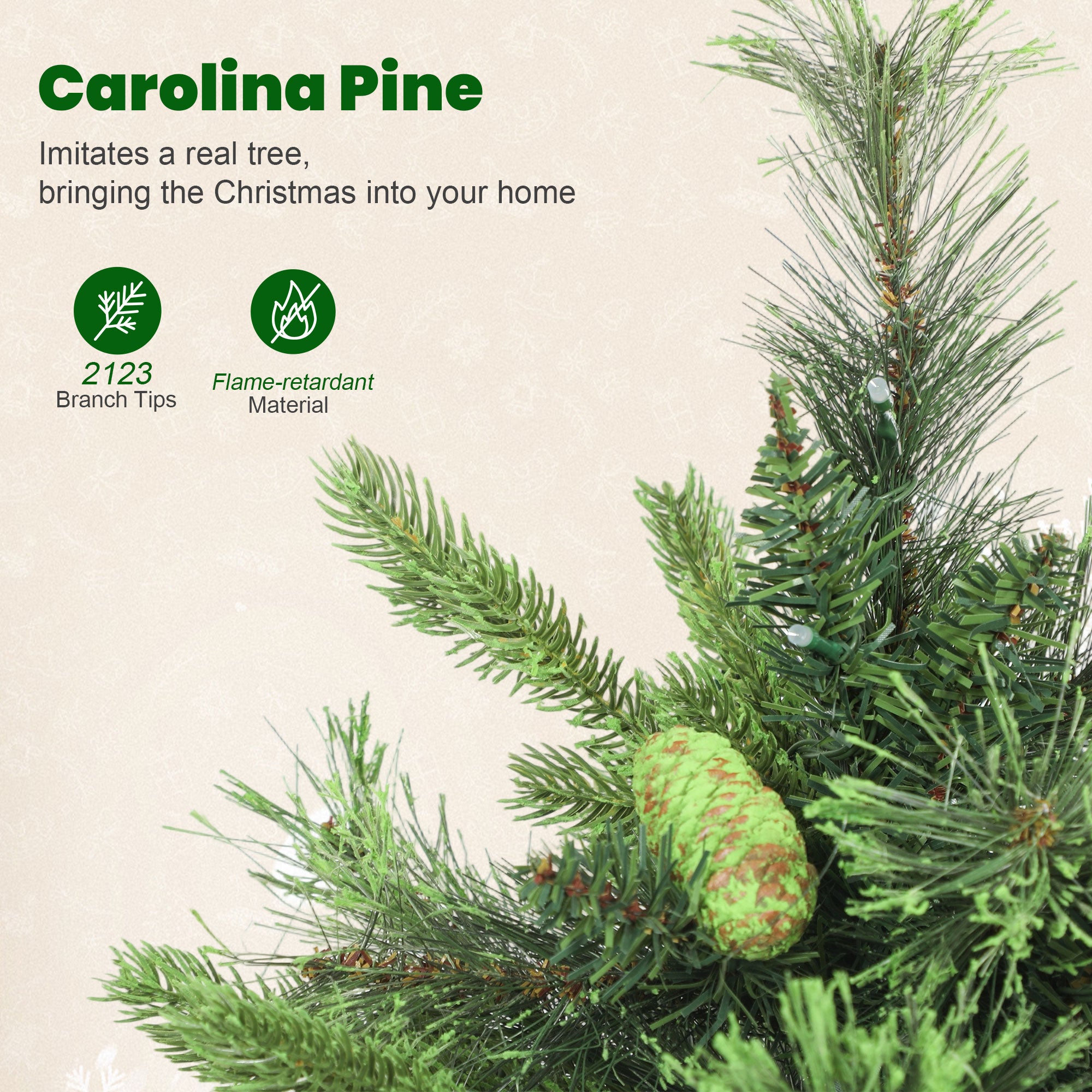 180cm Prelit Christmas Tree with Colourful DIY LED Lights, Carolina Pine, Hinged Xmas Tree with 2123 Tips, Realistic Branches, 12 Modes, Daily Timer, Adjustable Brightness and Speed, Remote