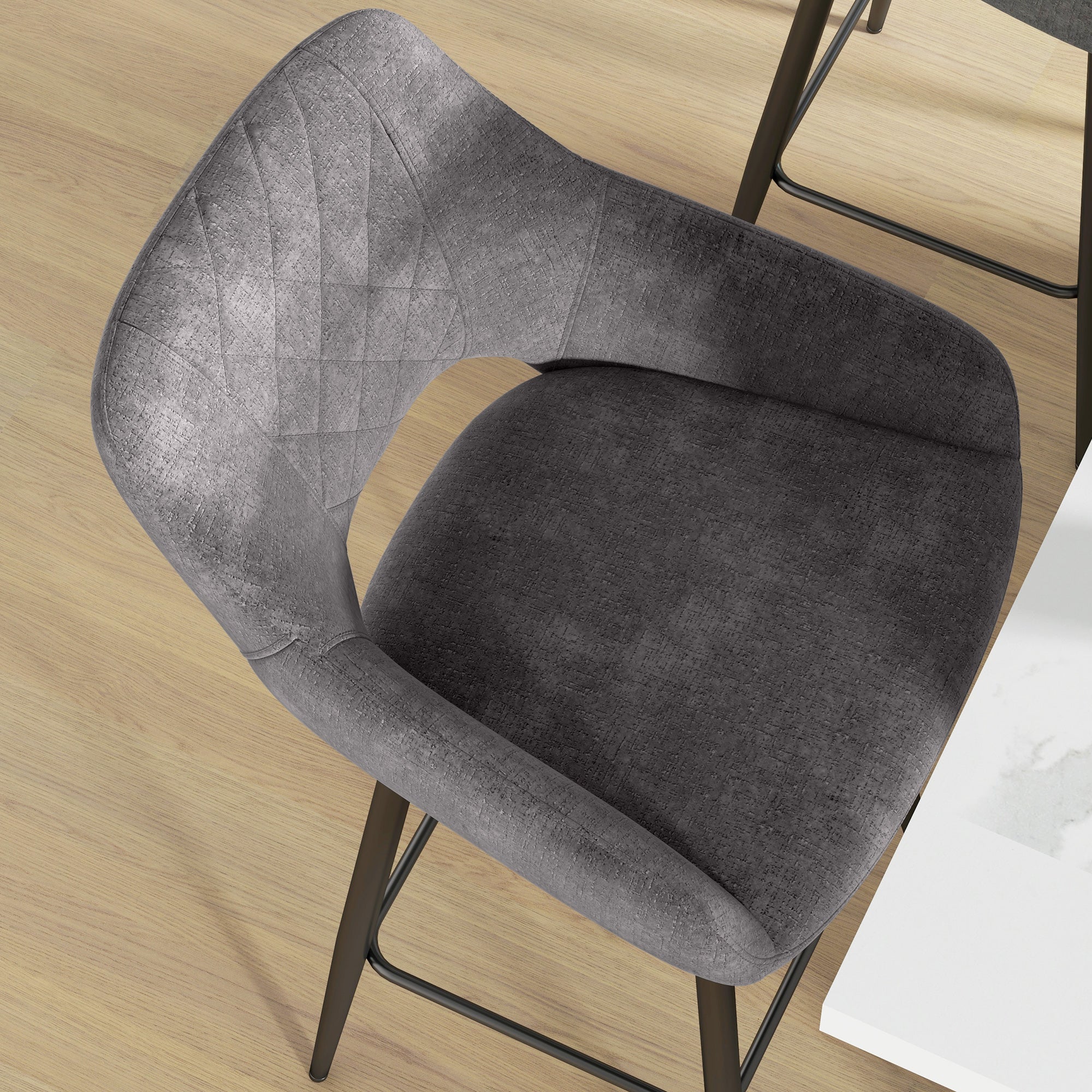 HOMCOM Bar Stools Set of 2, Velvet-Touch Fabric Counter Height Bar Chairs, Kitchen Stools with Steel Legs for Dining Area, Kitchen Island Barstools, Dark Grey