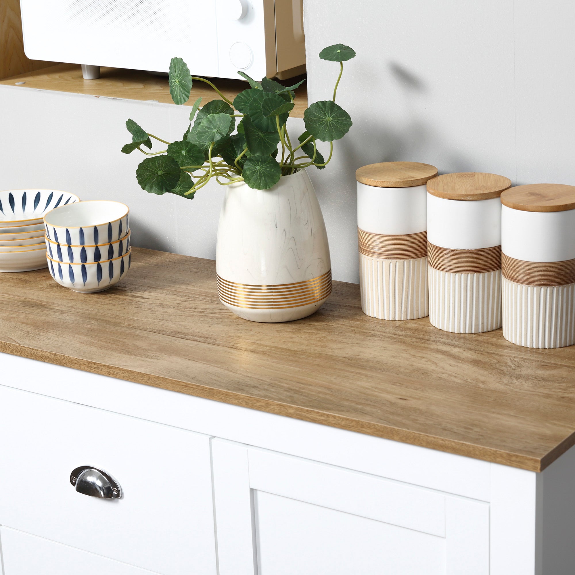 HOMCOM Kitchen Sideboard, Buffet Cabinet with 3 Drawers and Adjustable Shelves, Coffee Bar Cabinet with Storage, White