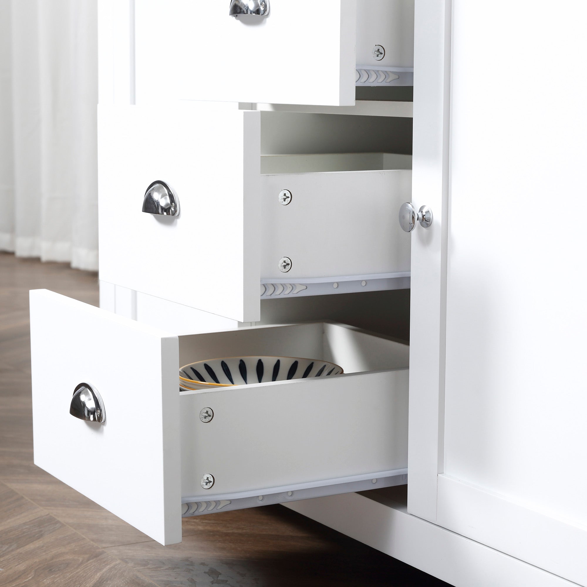 HOMCOM Kitchen Sideboard, Buffet Cabinet with 3 Drawers and Adjustable Shelves, Coffee Bar Cabinet with Storage, White
