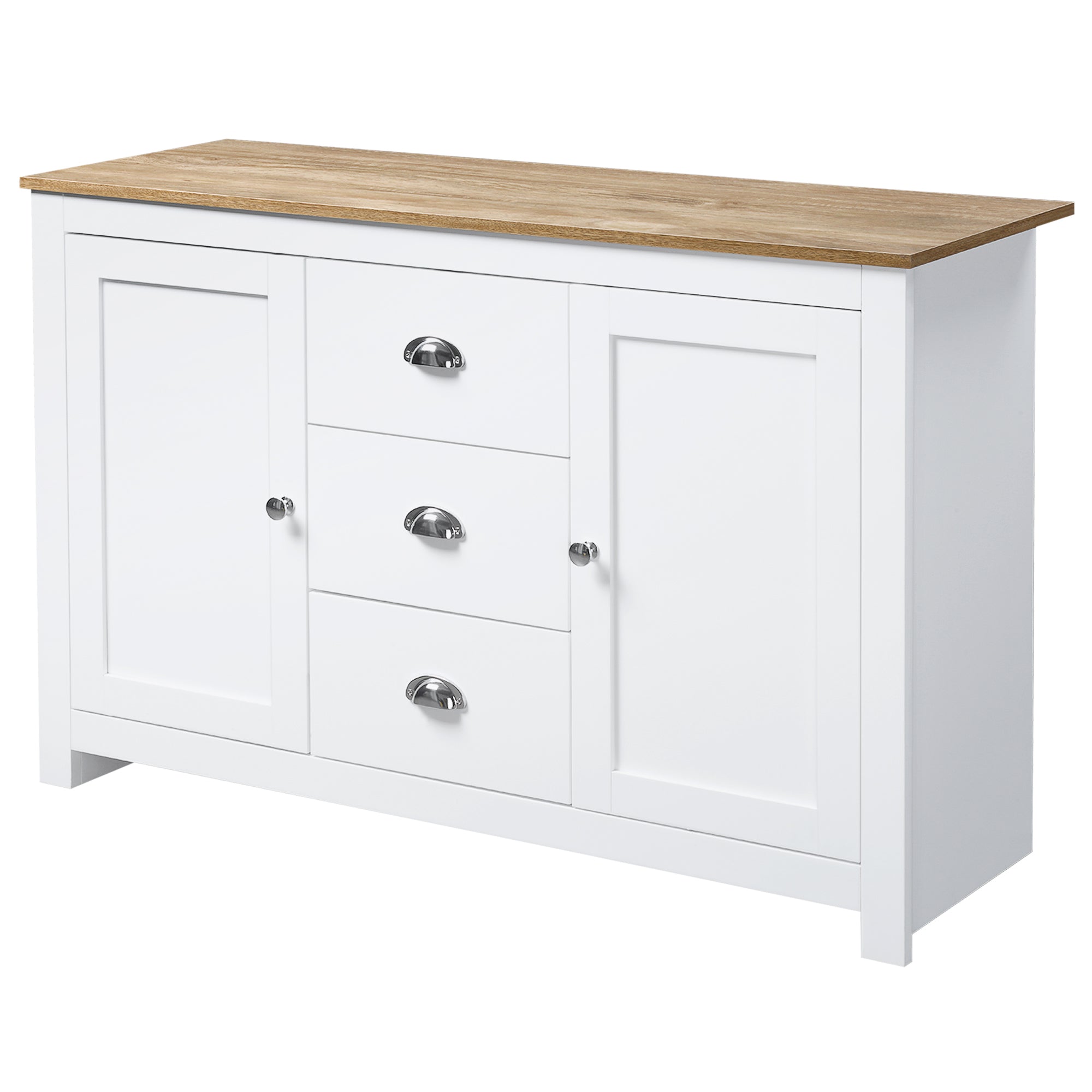 HOMCOM Kitchen Sideboard, Buffet Cabinet with 3 Drawers and Adjustable Shelves, Coffee Bar Cabinet with Storage, White