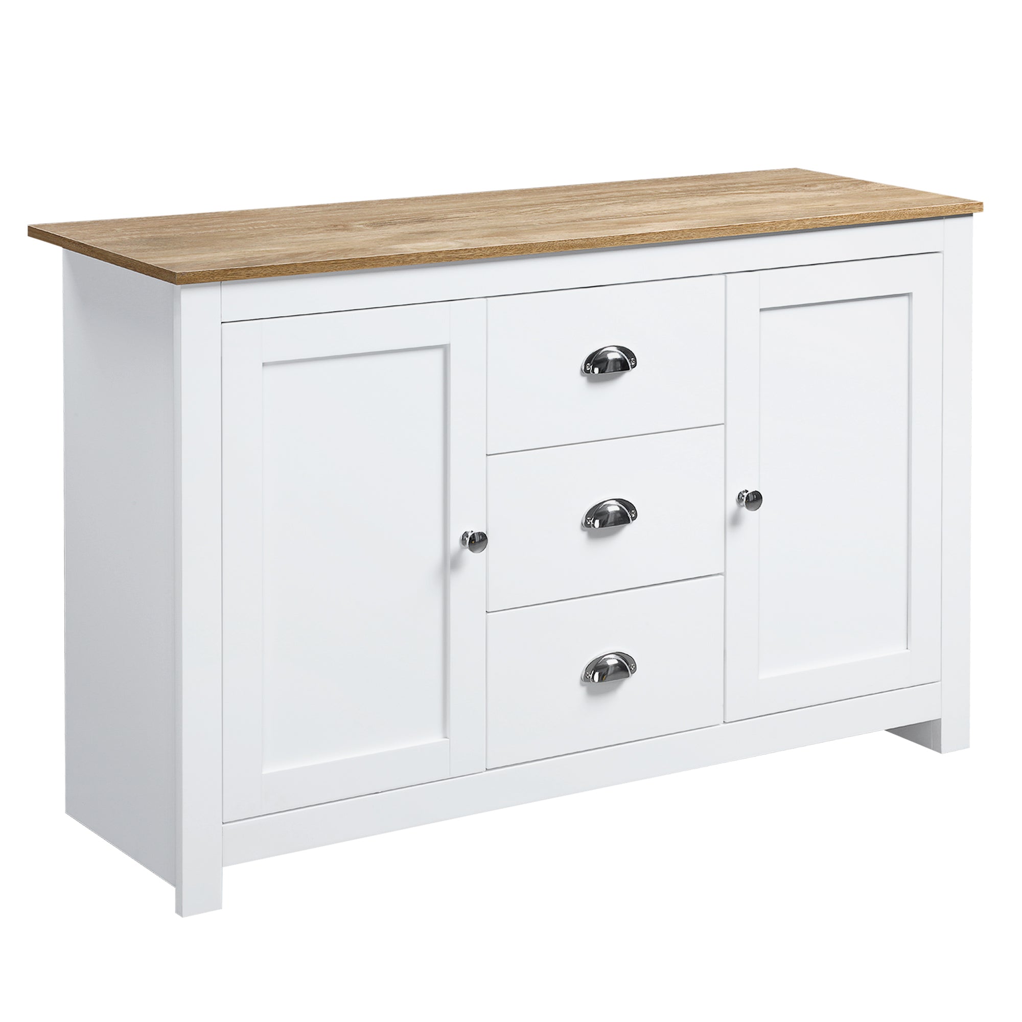 HOMCOM Kitchen Sideboard, Buffet Cabinet with 3 Drawers and Adjustable Shelves, Coffee Bar Cabinet with Storage, White