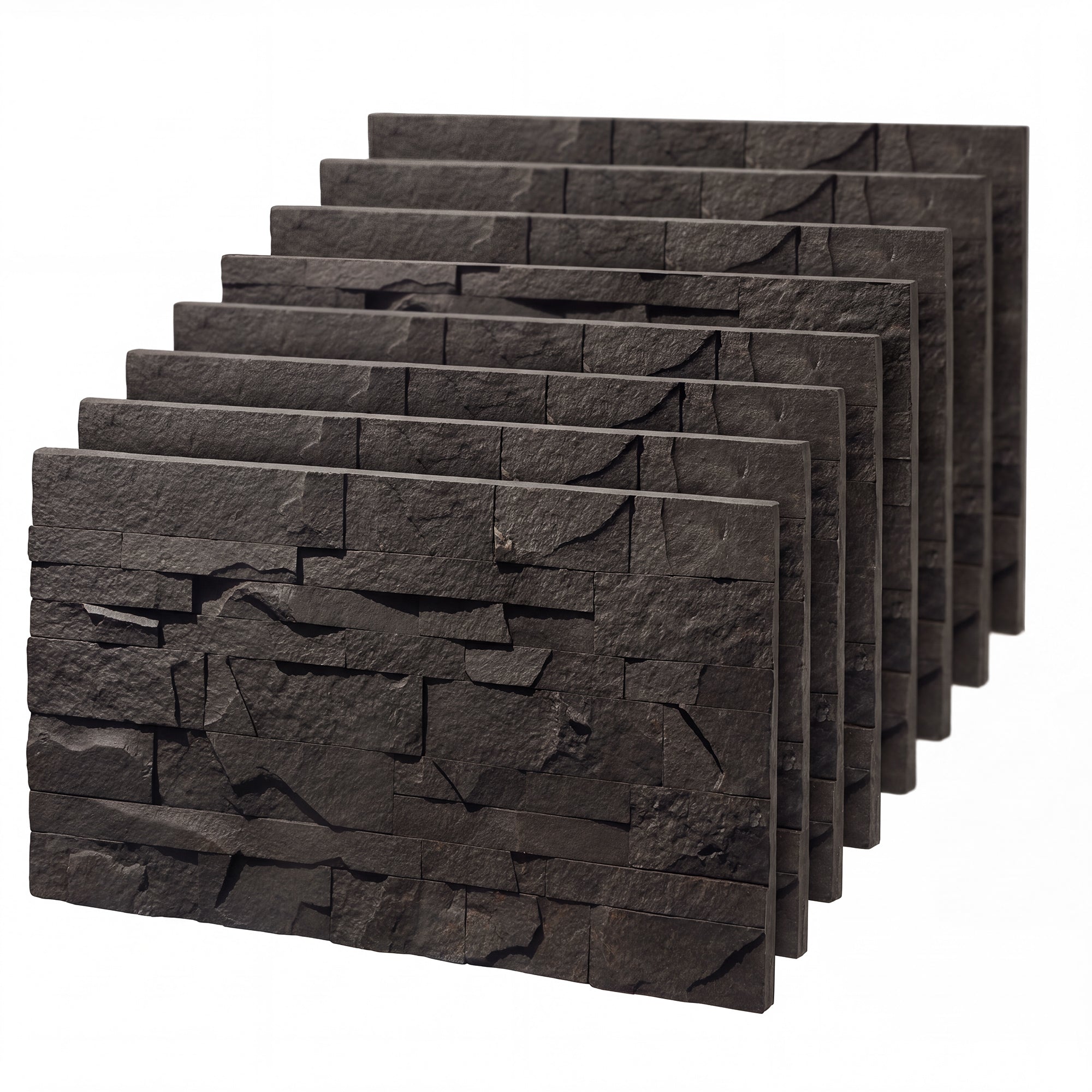 8-Pack 3D Faux Stone Wall Panels, Lightweight Polyurethane Panels for Interior and Exterior Accent Walls, Water-Resistant, 4' x 2', Cover 61.8 Sq.Ft., 0.8" Thick, Black