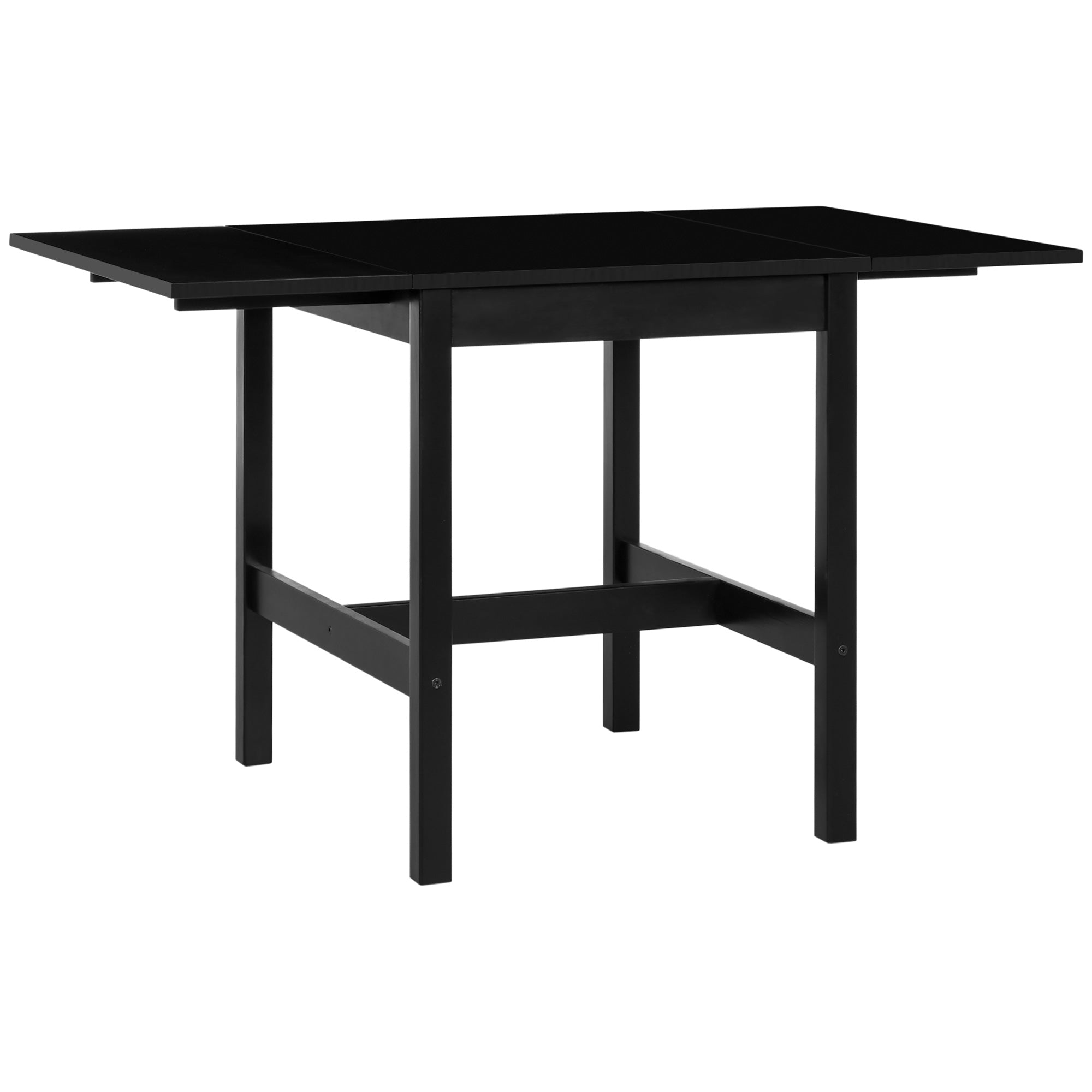 HOMCOM Foldable Solid Wood Dining Table, Drop Leaf Table for Small Spaces, Folding Table for Kitchen, Dining Room, Black