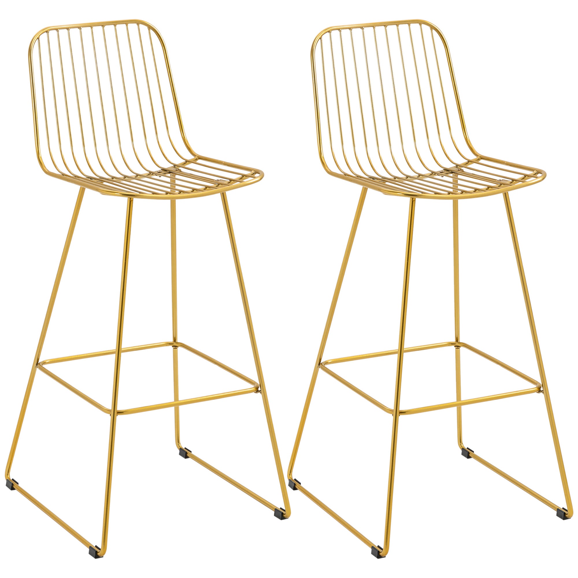 Modern Metal Wire Bar Stools 30" Seat Height Bar Chairs with Back and Footrest Set of 2 Gold