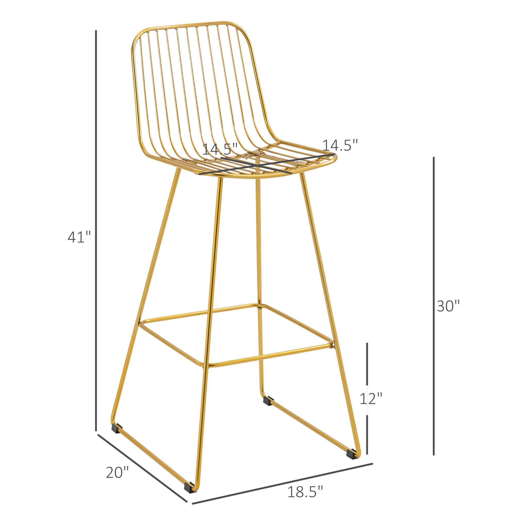 Modern Metal Wire Bar Stools 30" Seat Height Bar Chairs with Back and Footrest Set of 2 Gold