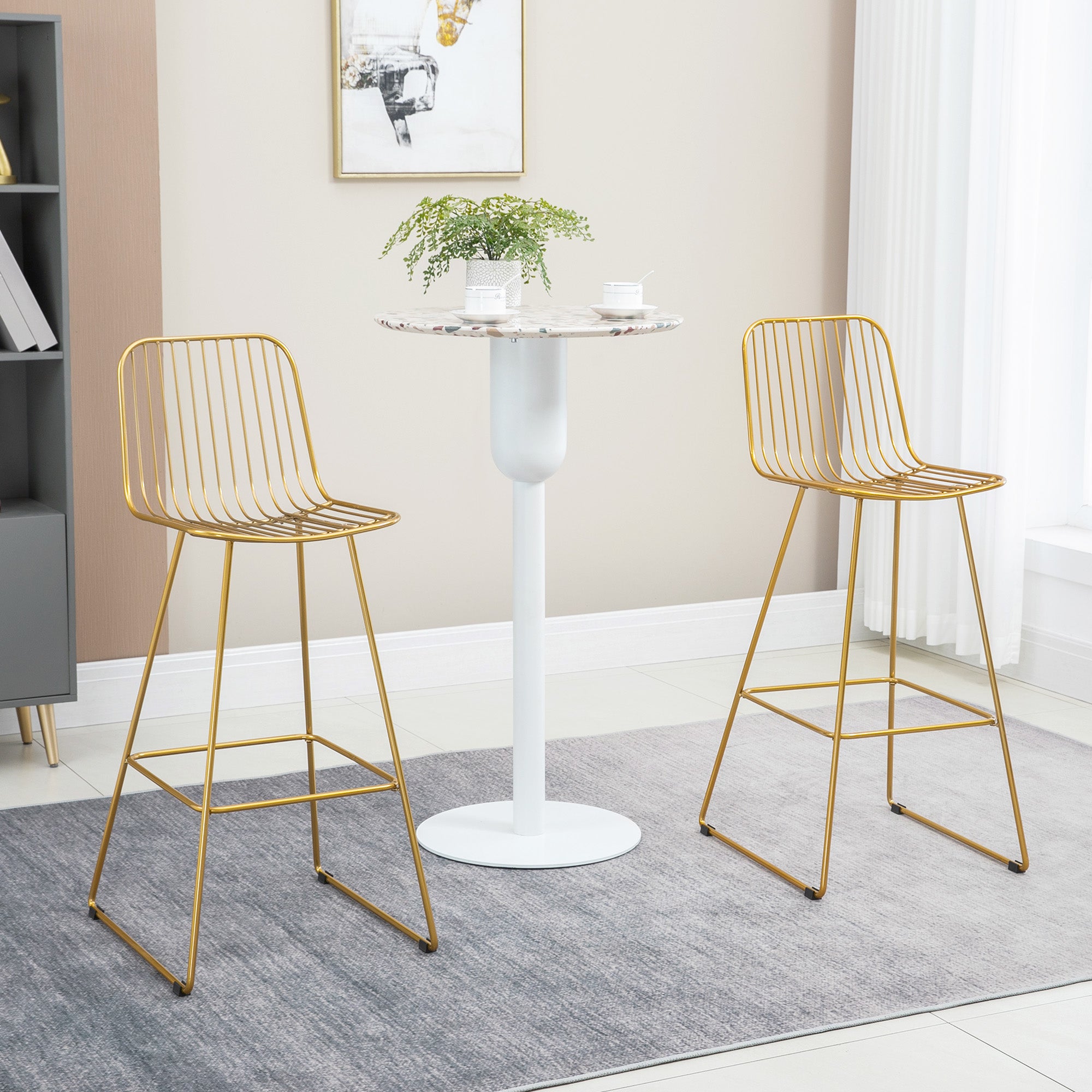 Modern Metal Wire Bar Stools 30" Seat Height Bar Chairs with Back and Footrest Set of 2 Gold