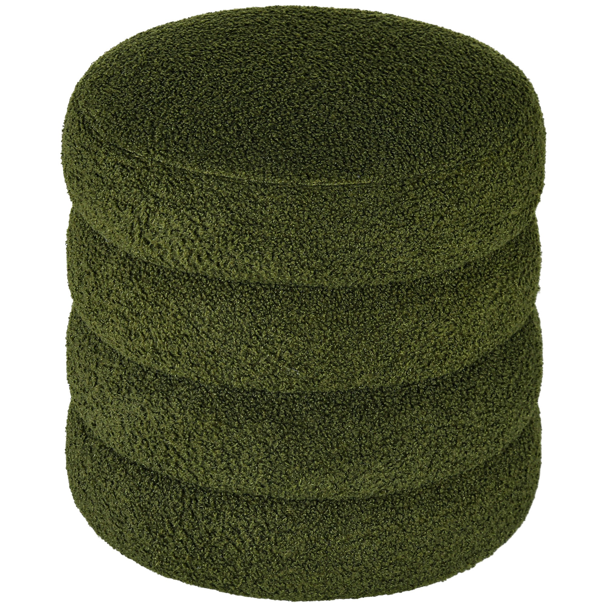 Round Ottoman, Upholstered Foot Stool with Steel Frame, Teddy Fleece Fabric for Living Room, Entryway, Green