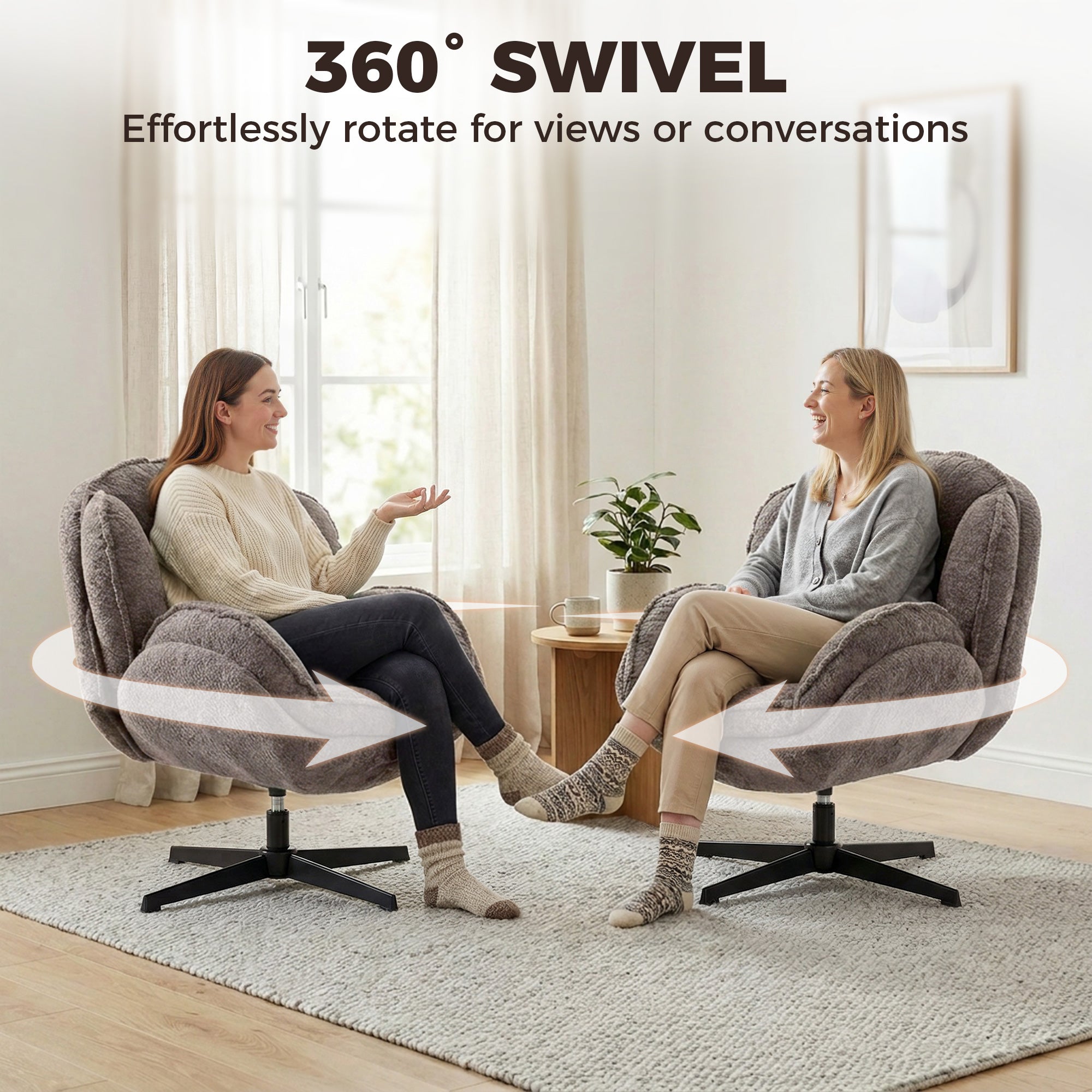Modern Wingback Accent Chair, Velvet Armchair with 360° Swivel, Four-Star Base, S-Springs, Bedroom Chair for Living Room, Bedroom, Study, Grey