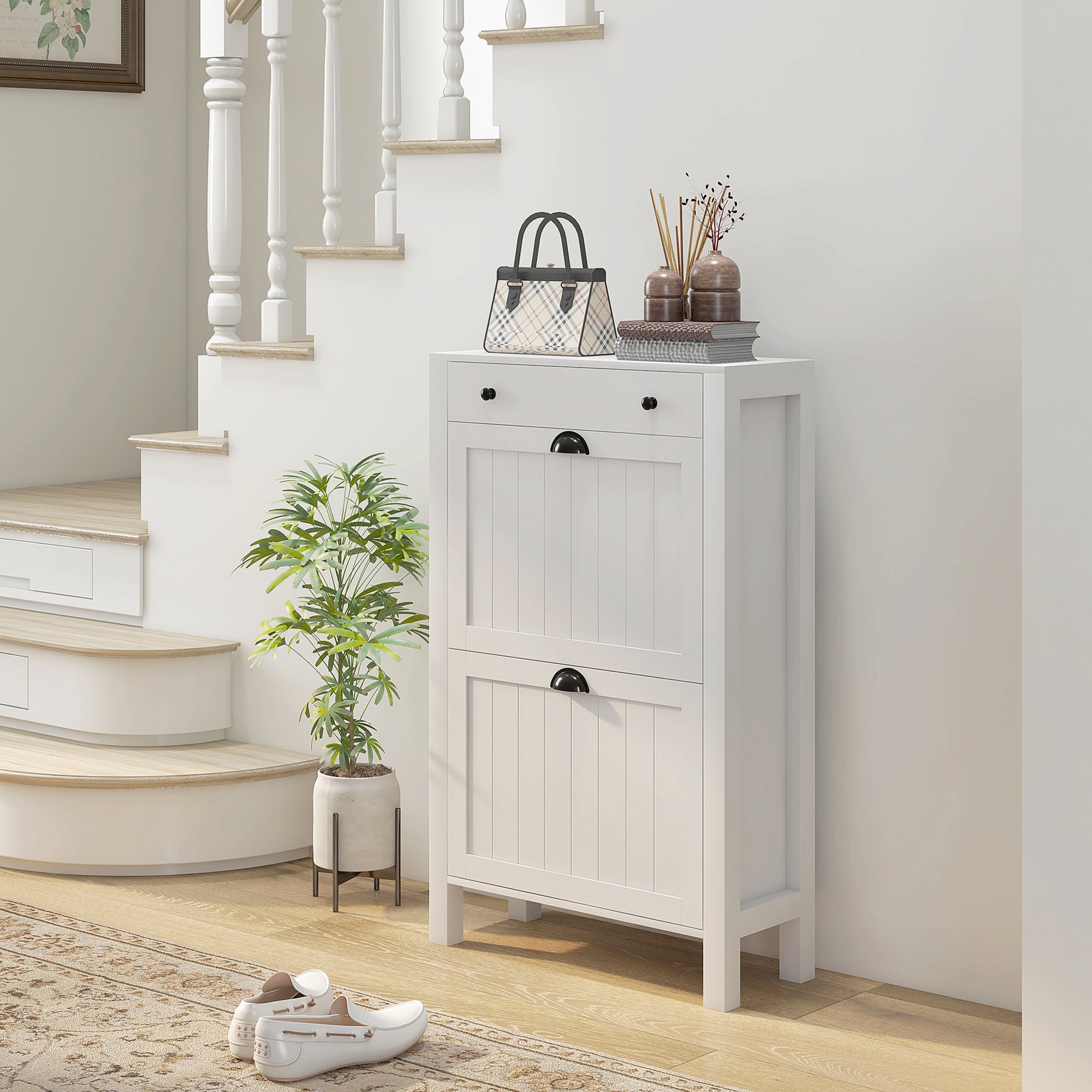 Shoe Storage Cabinet with 2 Flip Drawers for 8 Pairs of Shoes