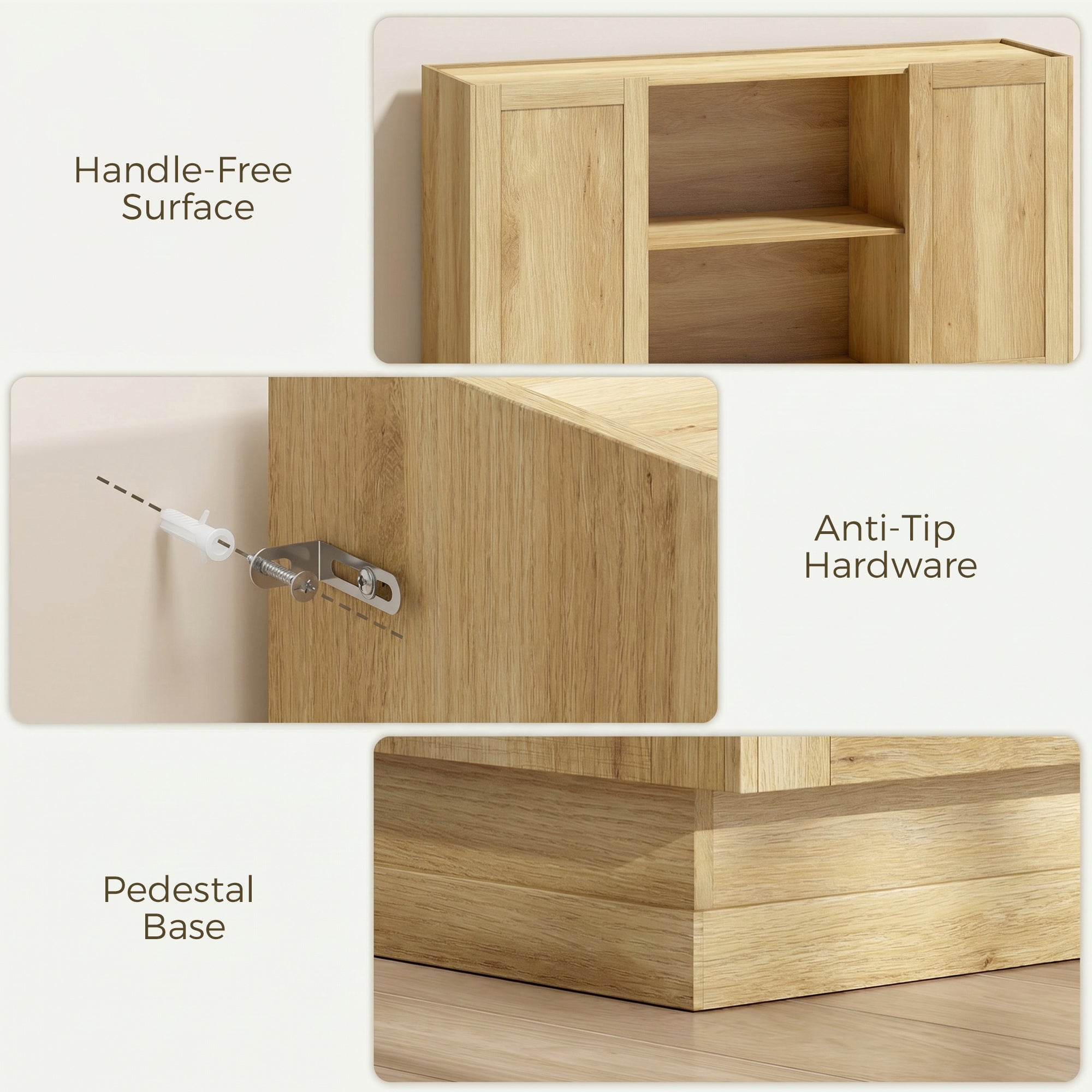 Sideboard Buffet Cabinet, 133 cm Modern Farmhouse Storage Cabinet with 2 Open Shelves, 2 Cupboards and Soft Close Doors for Dining Room, Living Room, Natural Wood Finish