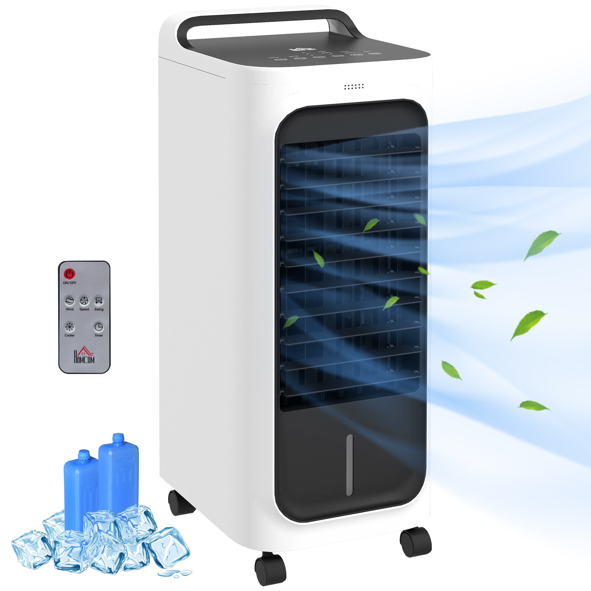 HOMCOM Portable Air Cooler, 3-in-1 Evaporative Air Cooler with 5L Water Tank, Oscillation, 3 Fan Speeds, 3 Modes, 2 Ice Packs, 7H Timer, LED Display, for Home Office