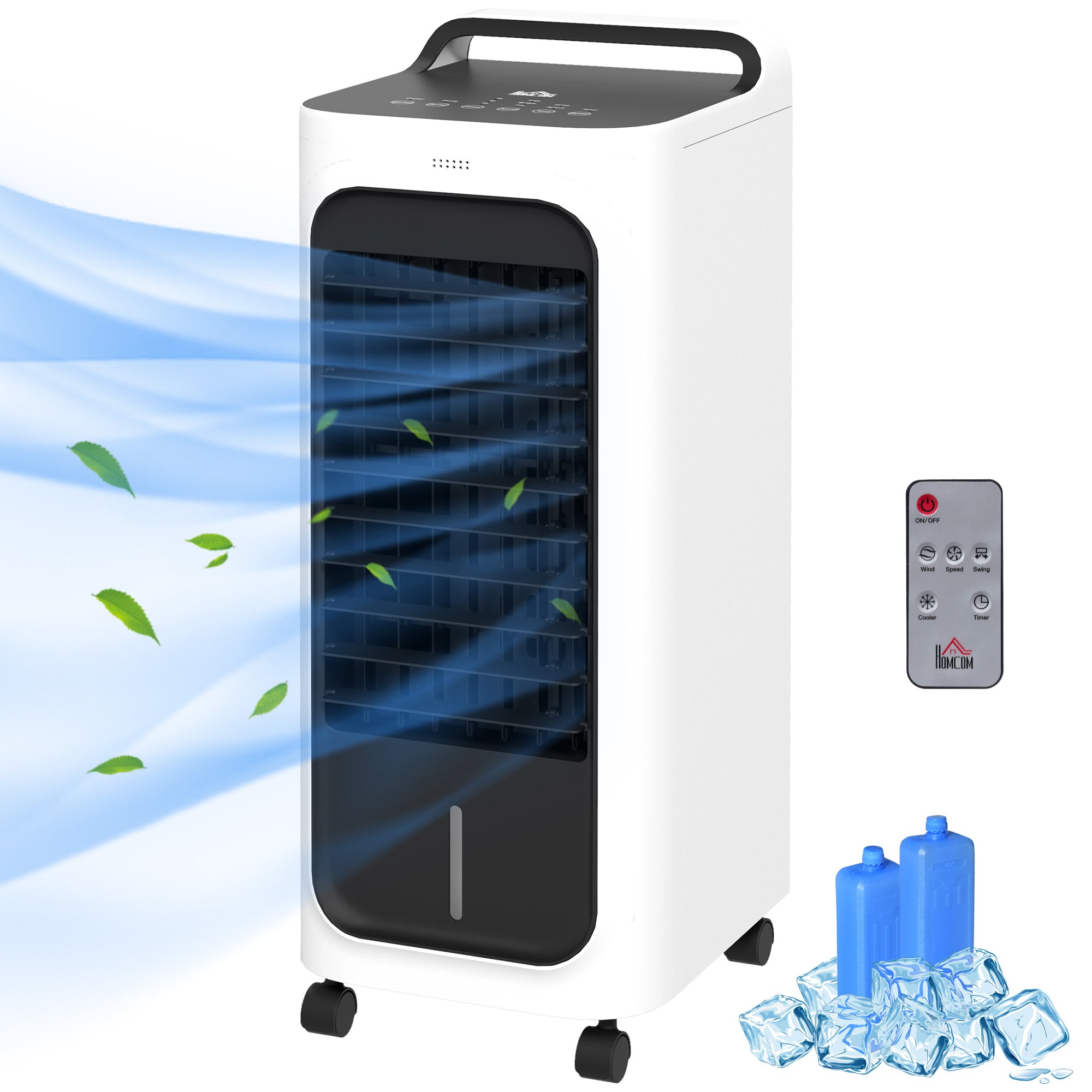 HOMCOM Portable Air Cooler, 3-in-1 Evaporative Air Cooler with 5L Water Tank, Oscillation, 3 Fan Speeds, 3 Modes, 2 Ice Packs, 7H Timer, LED Display, for Home Office