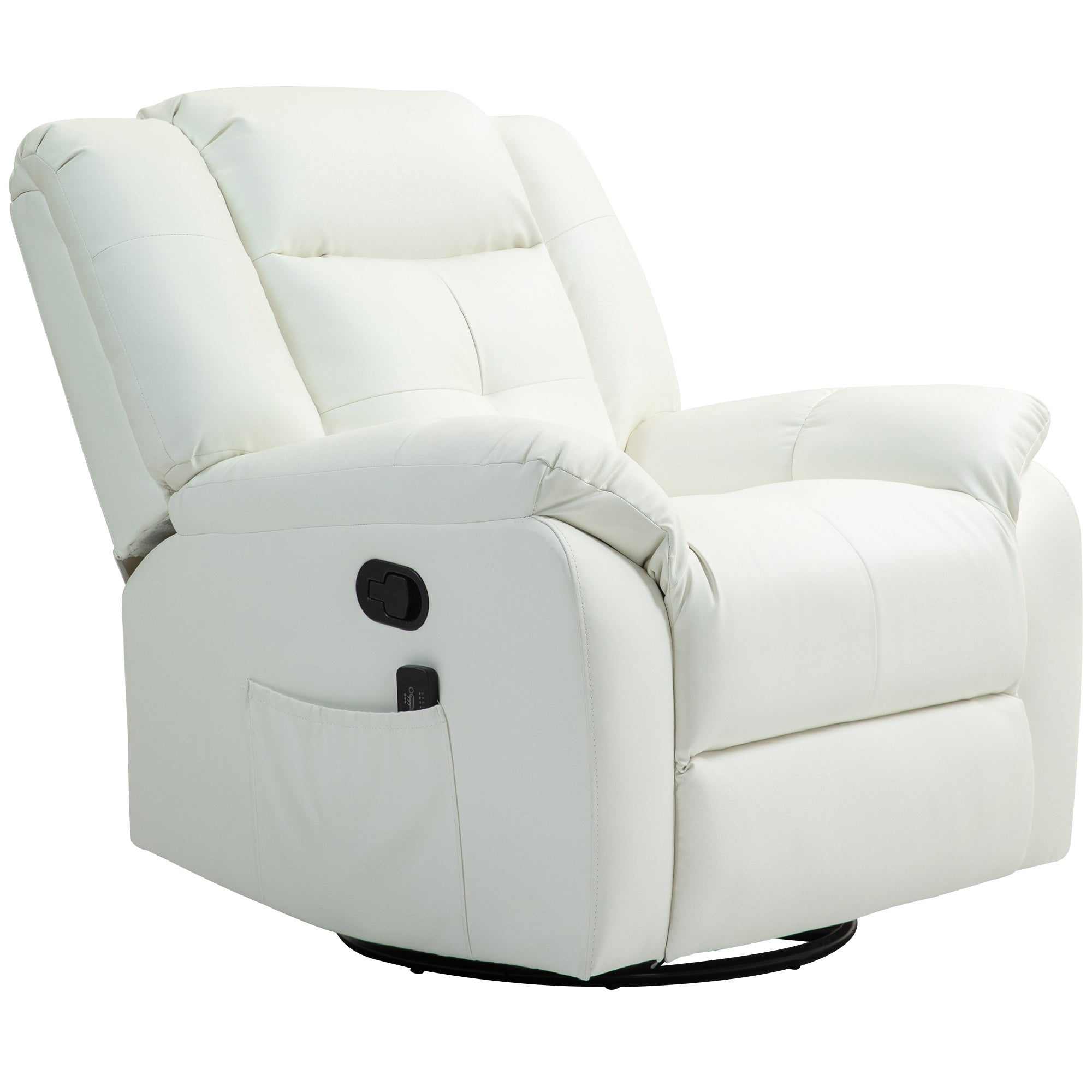 HOMCOM 8-Point Vibration Massage Recliner Chair for Living Room, PU Leather Manual Reclining Chair, Swivel Recliner with Remote Control, Rocking Function, Cream White