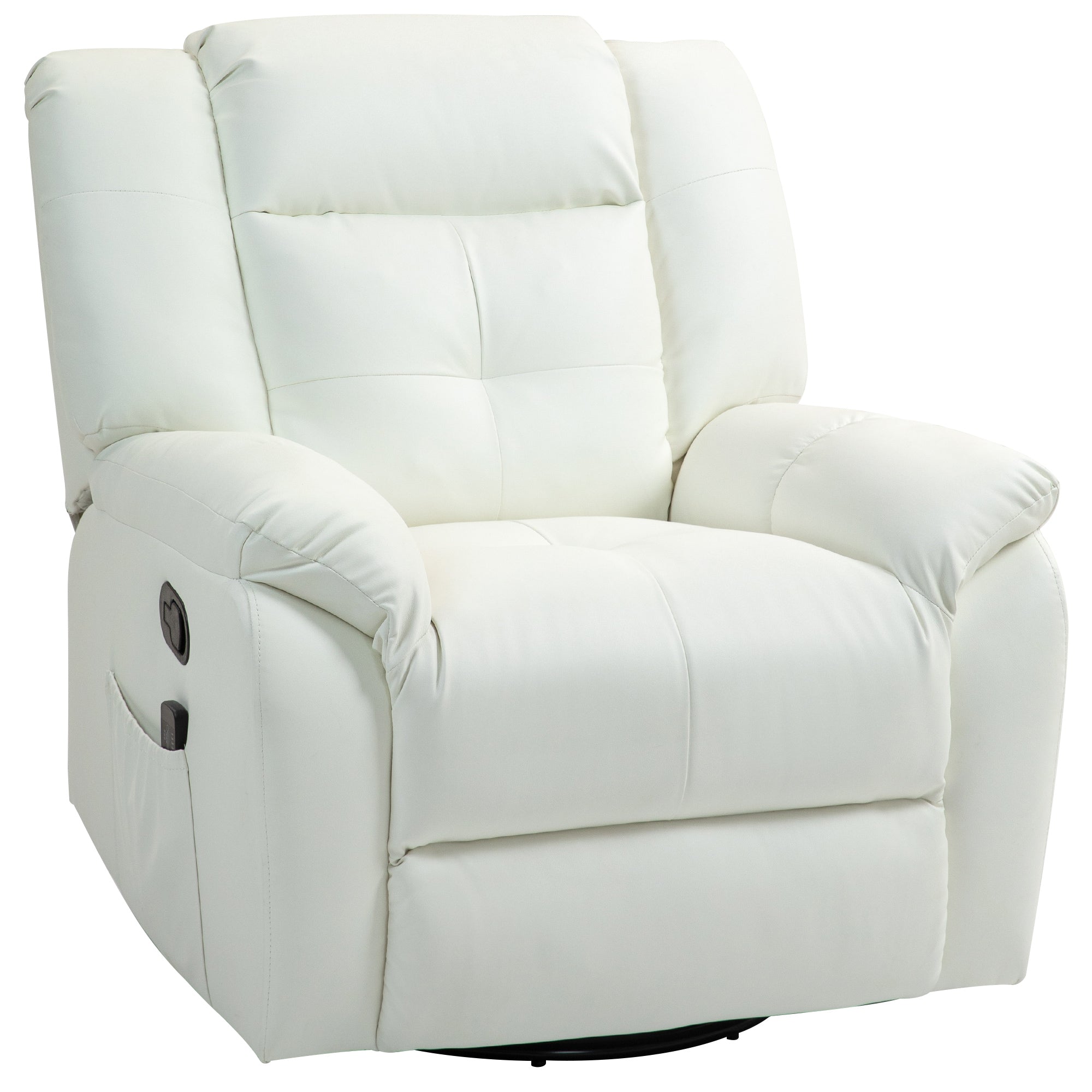 HOMCOM 8-Point Vibration Massage Recliner Chair for Living Room, PU Leather Manual Reclining Chair, Swivel Recliner with Remote Control, Rocking Function, Cream White