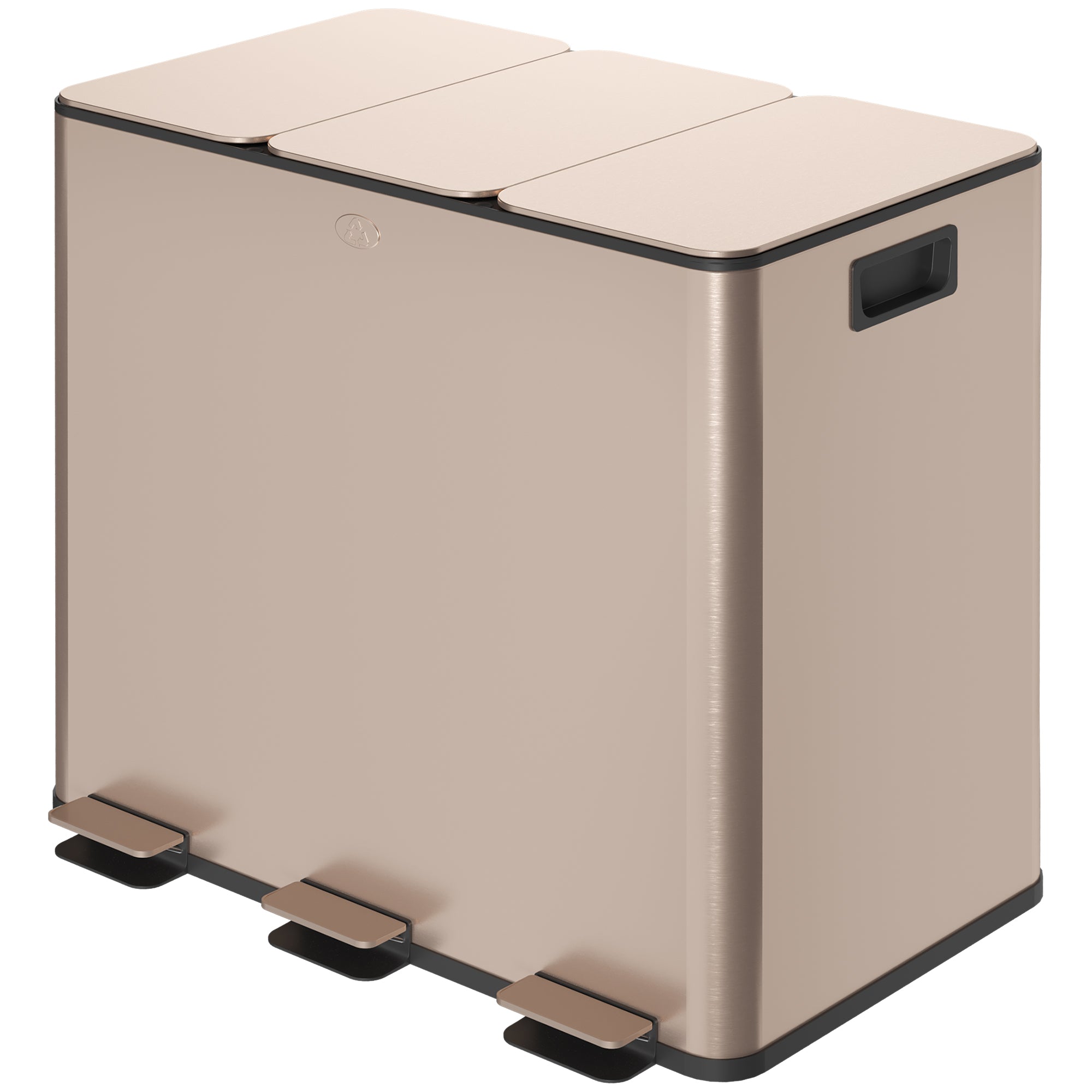 HOMCOM 45L Kitchen Bin, Stainless Steel Pedal Bin with 3 Compartments, Soft Close Lid, Removable Inner Buckets, Fingerprint-Proof for Recycling and Waste, 3 x 15L, Gold Tone