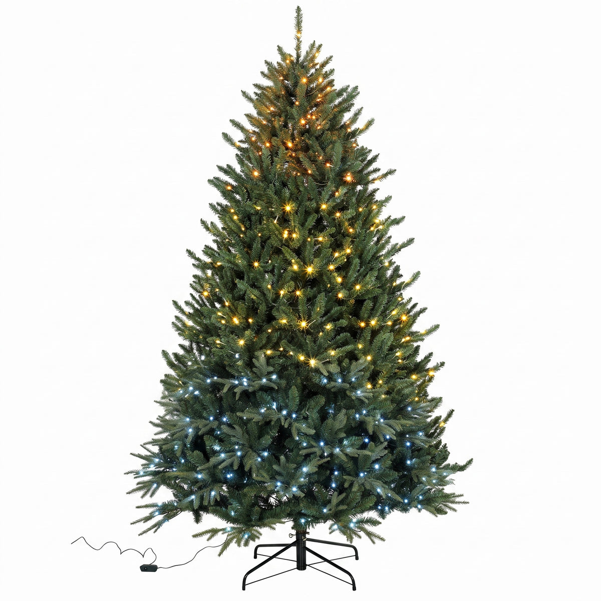 7.5ft Prelit Christmas Tree with Colourful DIY LEDs, Frasier Grande Fir, Hinged Xmas Tree with Remote, 12 Modes, Daily Timer, Dense Tips, Adjustable Brightness