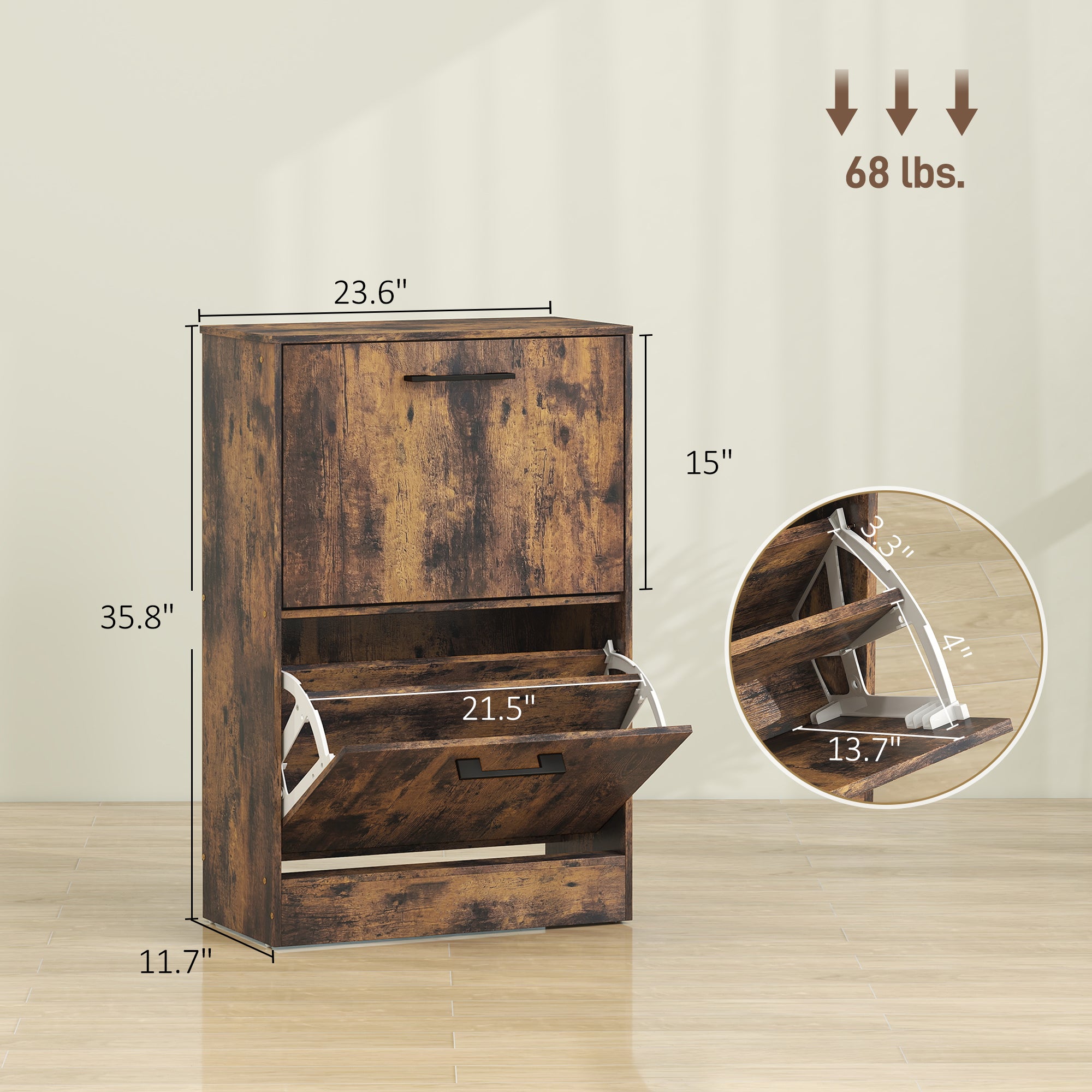 Shoe Cabinet with 2 Flip Drawers, Modern Narrow Shoe Storage Cabinet with Adjustable Dividers, Entryway Storage Unit for up to 12 Pairs for Hallway, Living Room, Rustic Brown