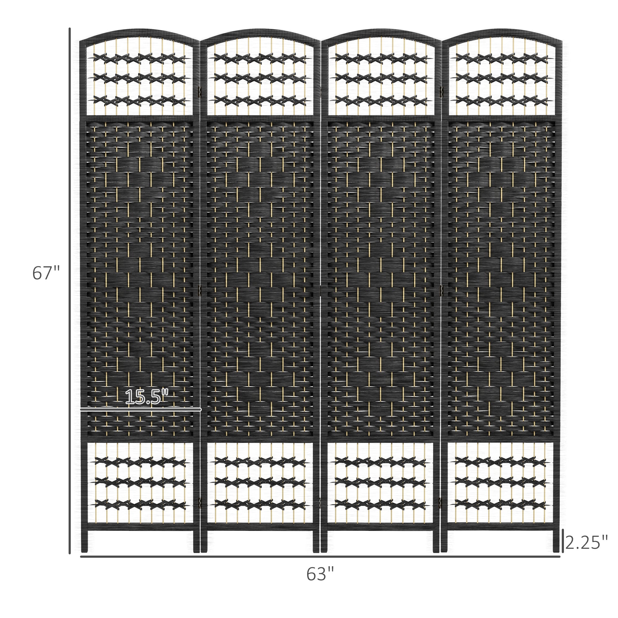 4 Panel Room Divider, Folding Screen, 5.6', Black