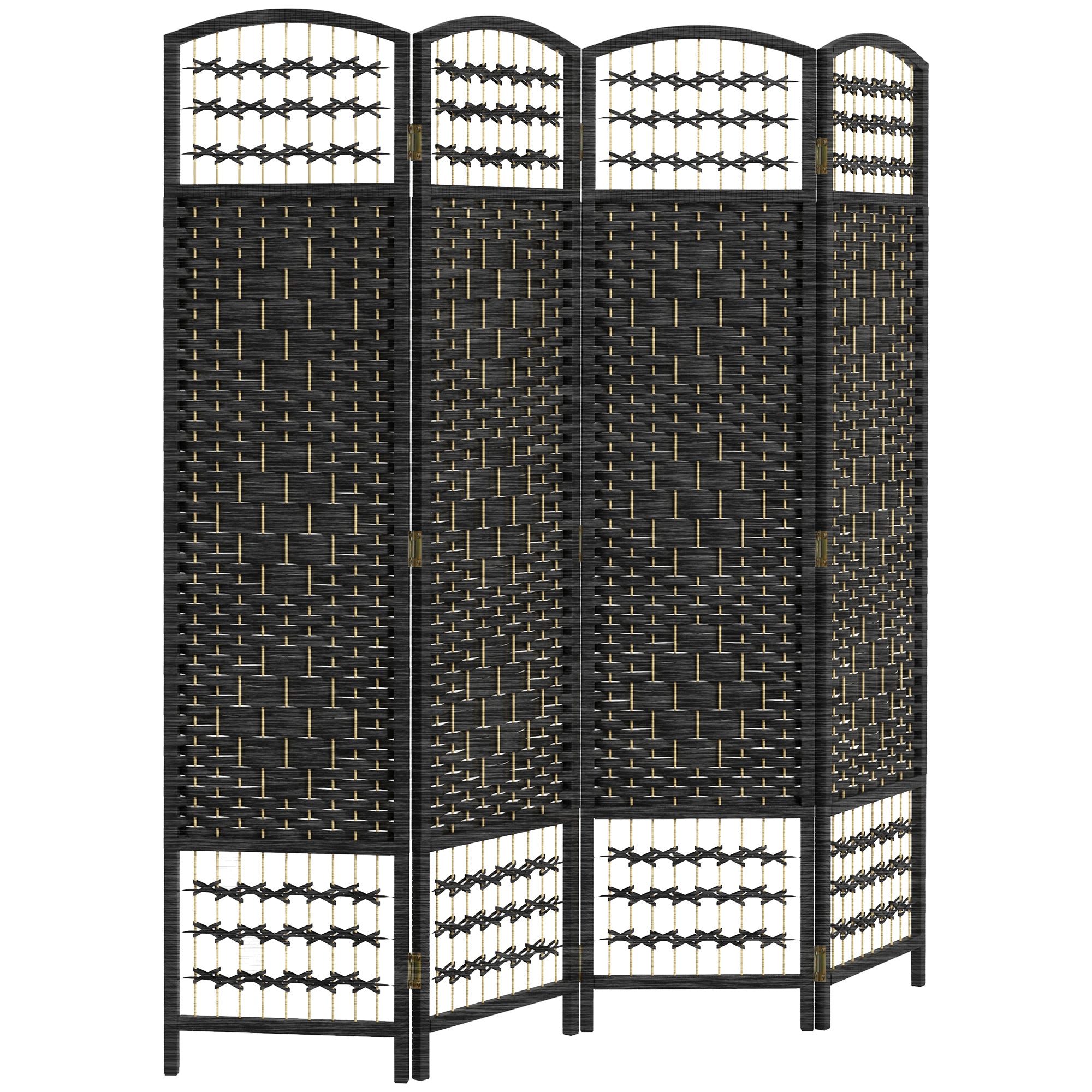 4 Panel Room Divider, Folding Screen, 5.6', Black