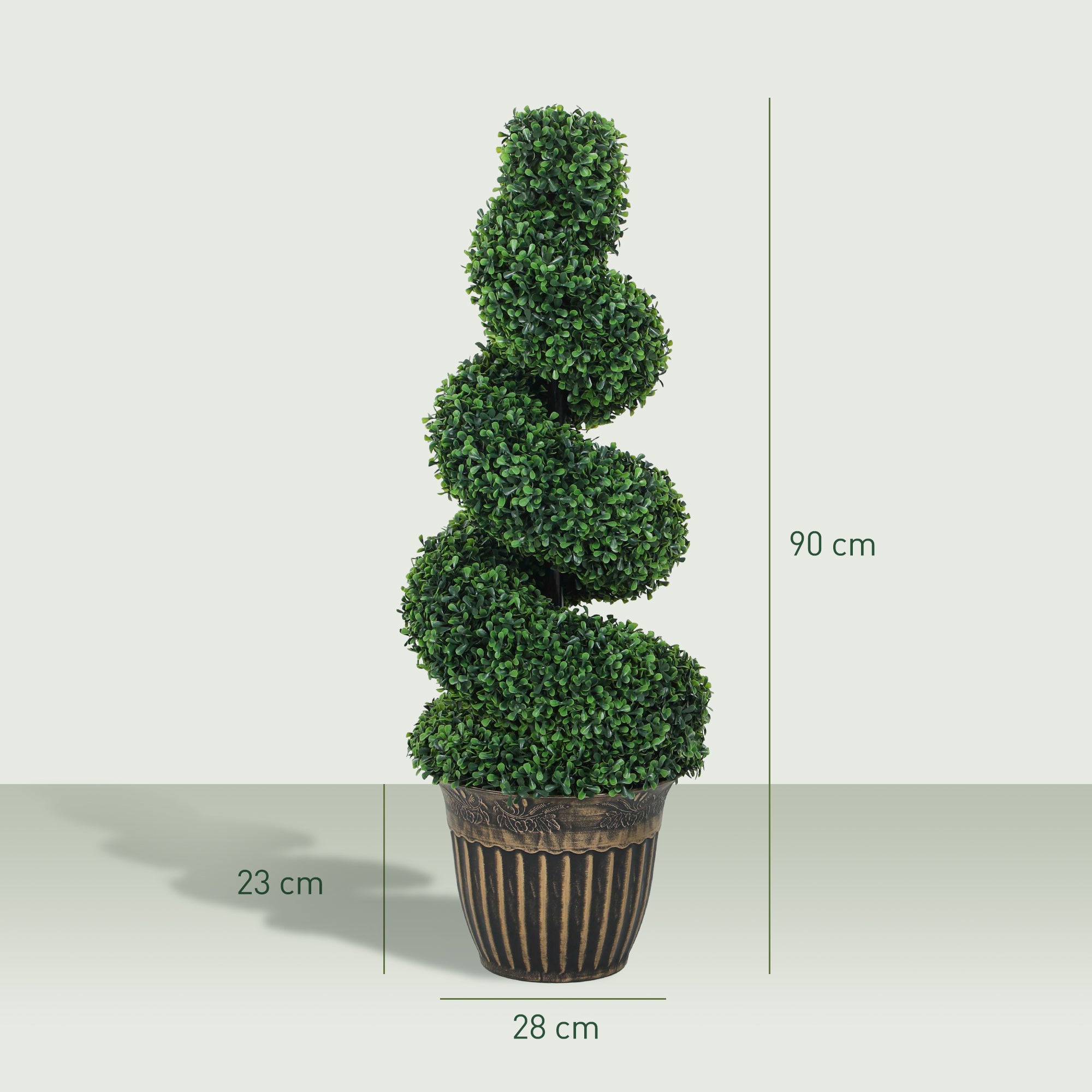 Set of 2 Decorative Artificial Plants Topiary Spiral Boxwood Trees in Pot, Fake Plants for Home Indoor Outdoor Decor, 90cm, Light Green