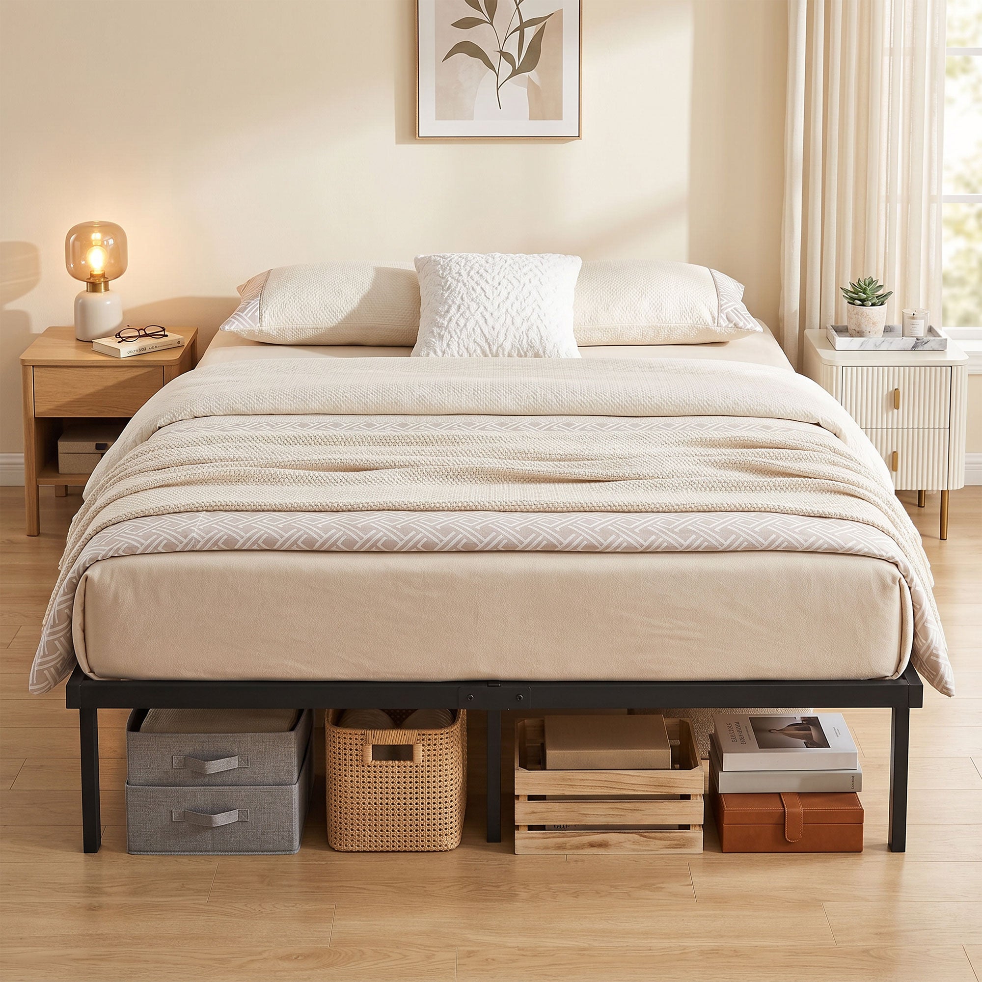 5ft King Bed Frame with Underbed Storage, 35.5 cm Height, Metal Platform Bed Frame with Steel Slat Support, Noise-Free, No Box Spring Needed, Easy Assembly, Black