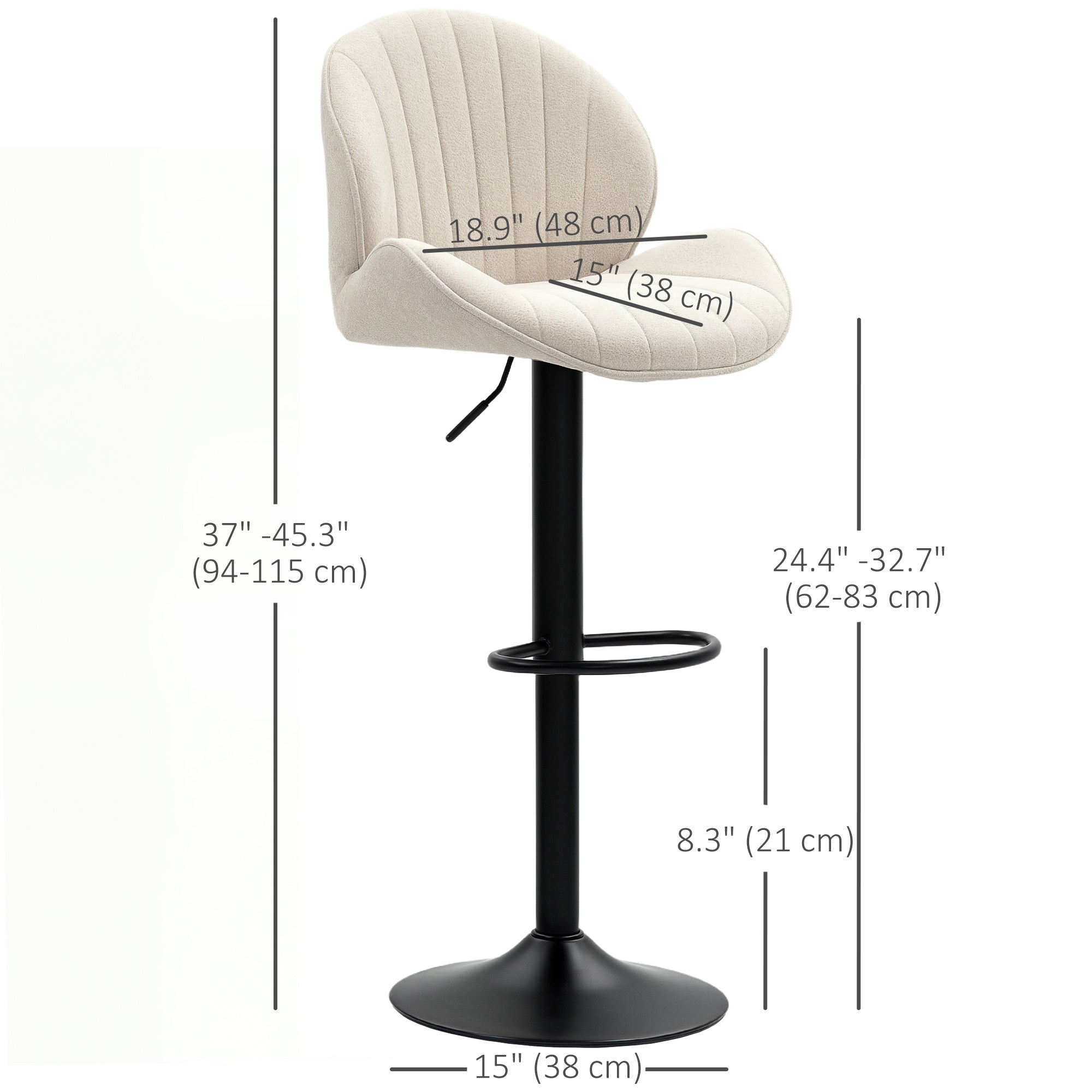 Bar Stools Set of 2, Swivel Counter Height Barstools with Back, Adjustable Height and Footrest, Chenille Upholstered Modern Bar Chairs for Kitchen Island, Dining Room, Beige