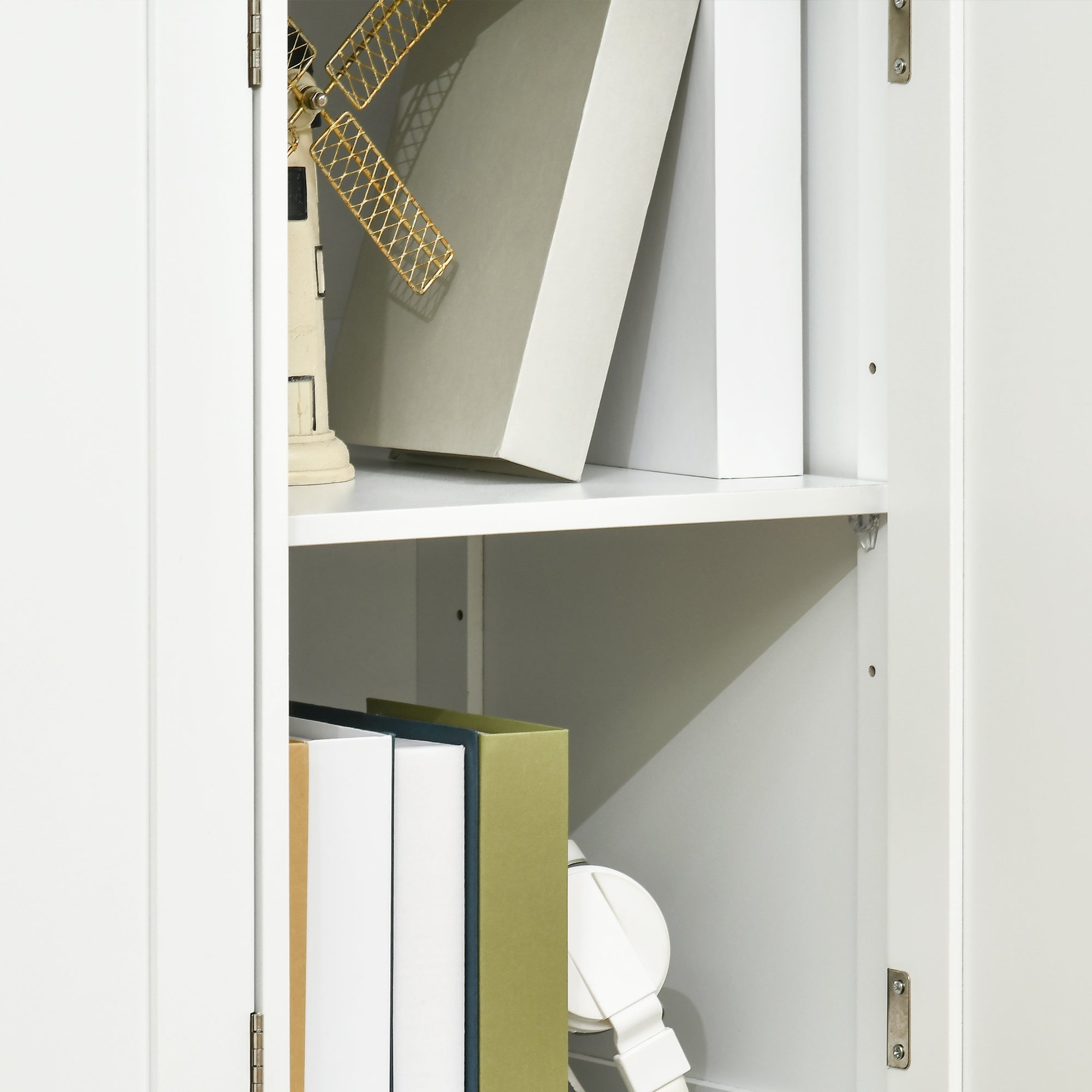 Modern Sideboard with Rubberwood Top, Buffet Cabinet with Storage Cabinets, Drawers and Adjustable Shelves, White