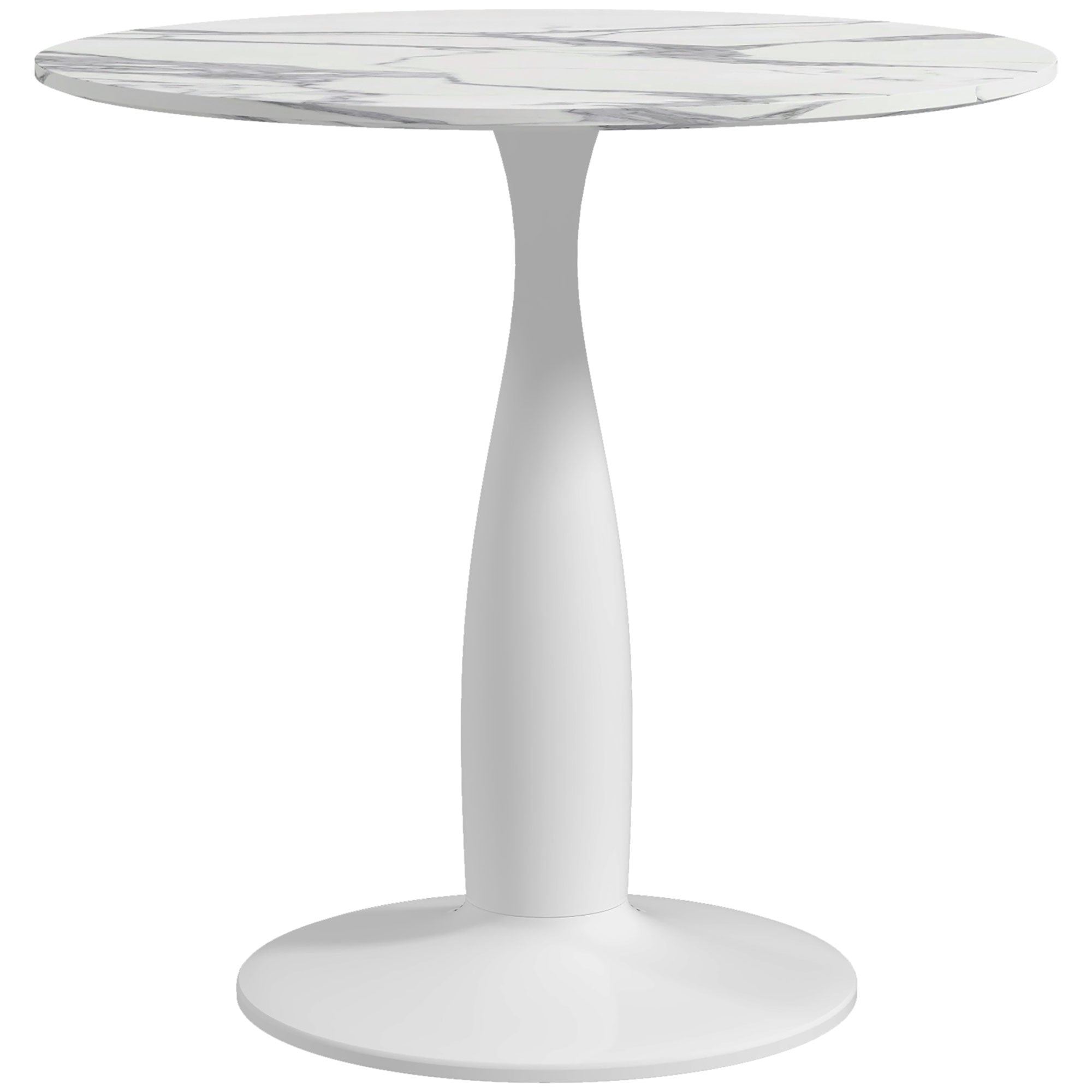 HOMCOM Round Dining Table for 2, Modern Kitchen Table with Steel Base, Non-slip Foot Pad for Living Room, Dining Room, Faux Marbled White