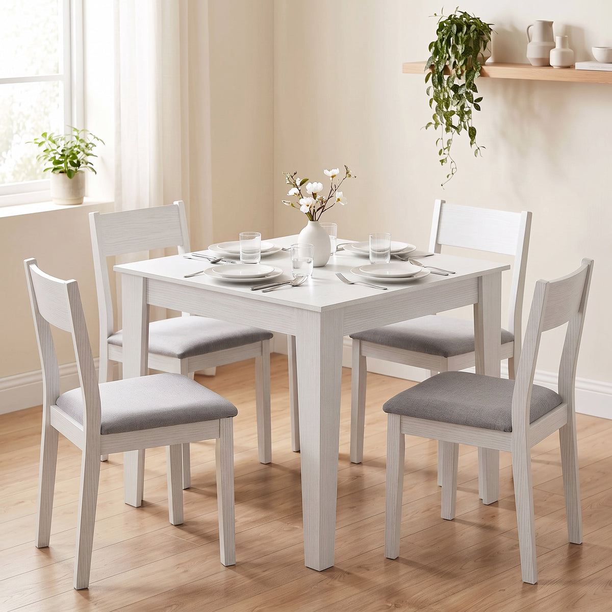 Dining Table for 4, 80L x 80W x 75Hcm, Modern Square Kitchen Table, for Dining Room, Kitchen, Living Room, White