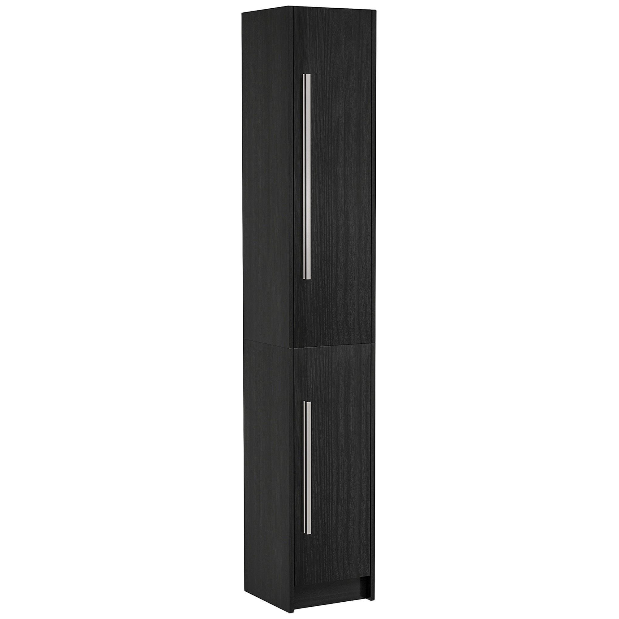 HOMCOM Tall Bathroom Storage Cabinet, Freestanding Narrow Storage Cabinet, Bathroom Floor Cabinet with 2 Doors, Black Wood Grain