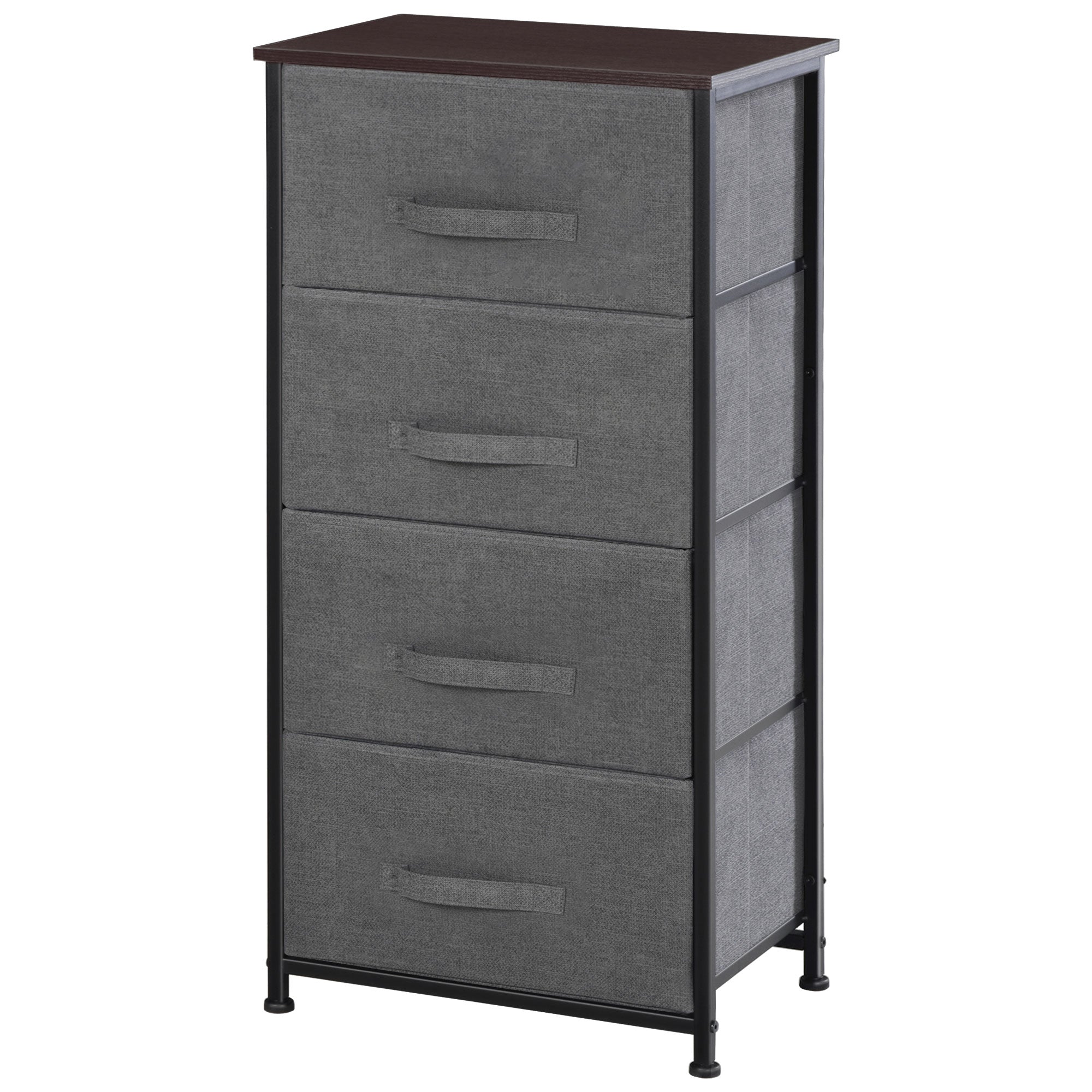 4-Drawer Linen Storage Organizer with Metal Frame & Adjustable Feet for Living Room, Black 4-Drawer Linen Storage Organizer with Metal Frame & Adjustable Feet for Living Room, Black