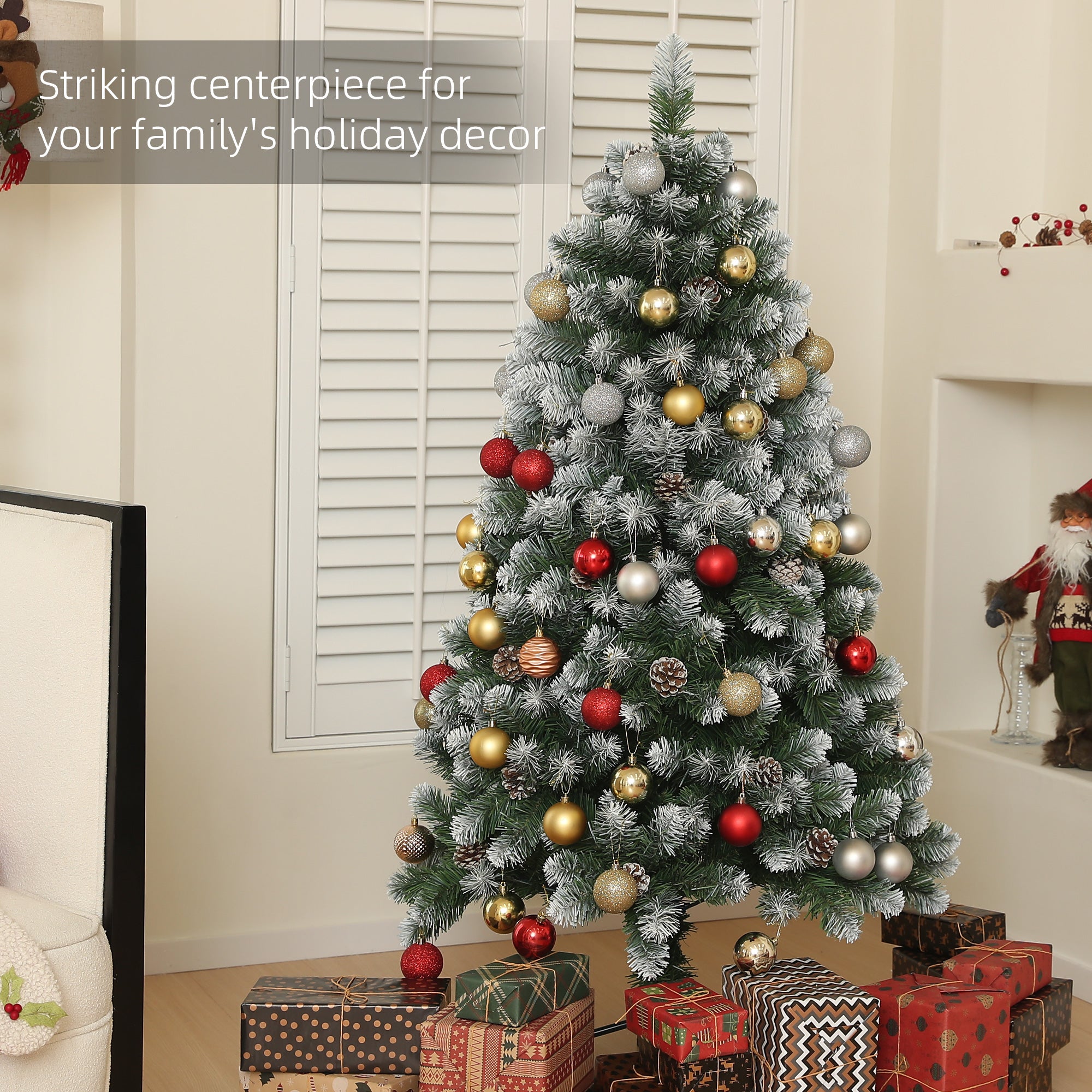 HOMCOM 5ft Artificial Pine Christmas Tree with 489 Branch Tips and Steel Base, Realistic Hinged Tree with Pinecones, Holiday Décor for Home Office, Green
