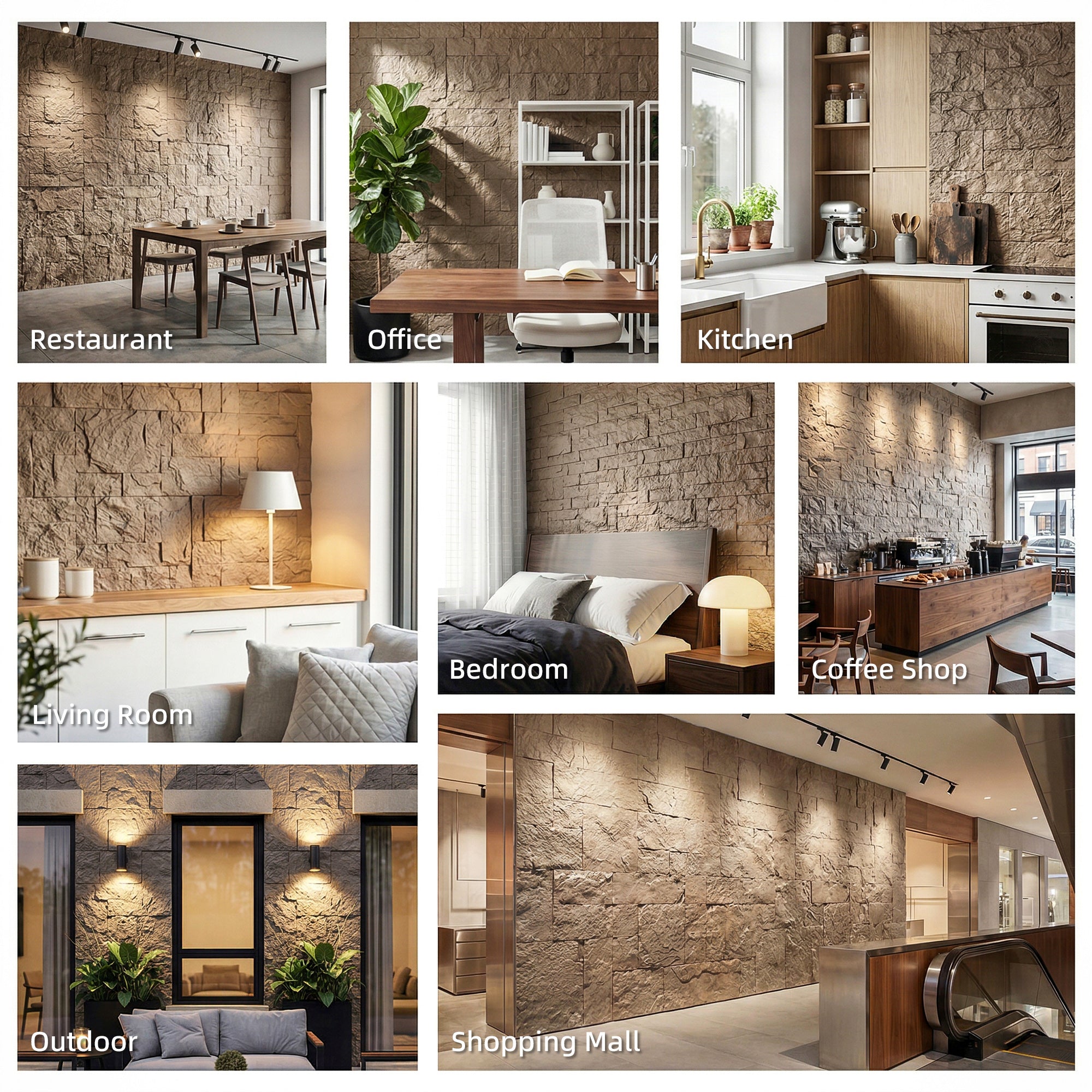 8-Pack 3D Faux Stone Wall Panels, Lightweight Polyurethane Panels for Interior and Exterior Accent Walls, Water-Resistant, 4' x 2', Cover 61.8 Sq.Ft., 1" Thick, Beige
