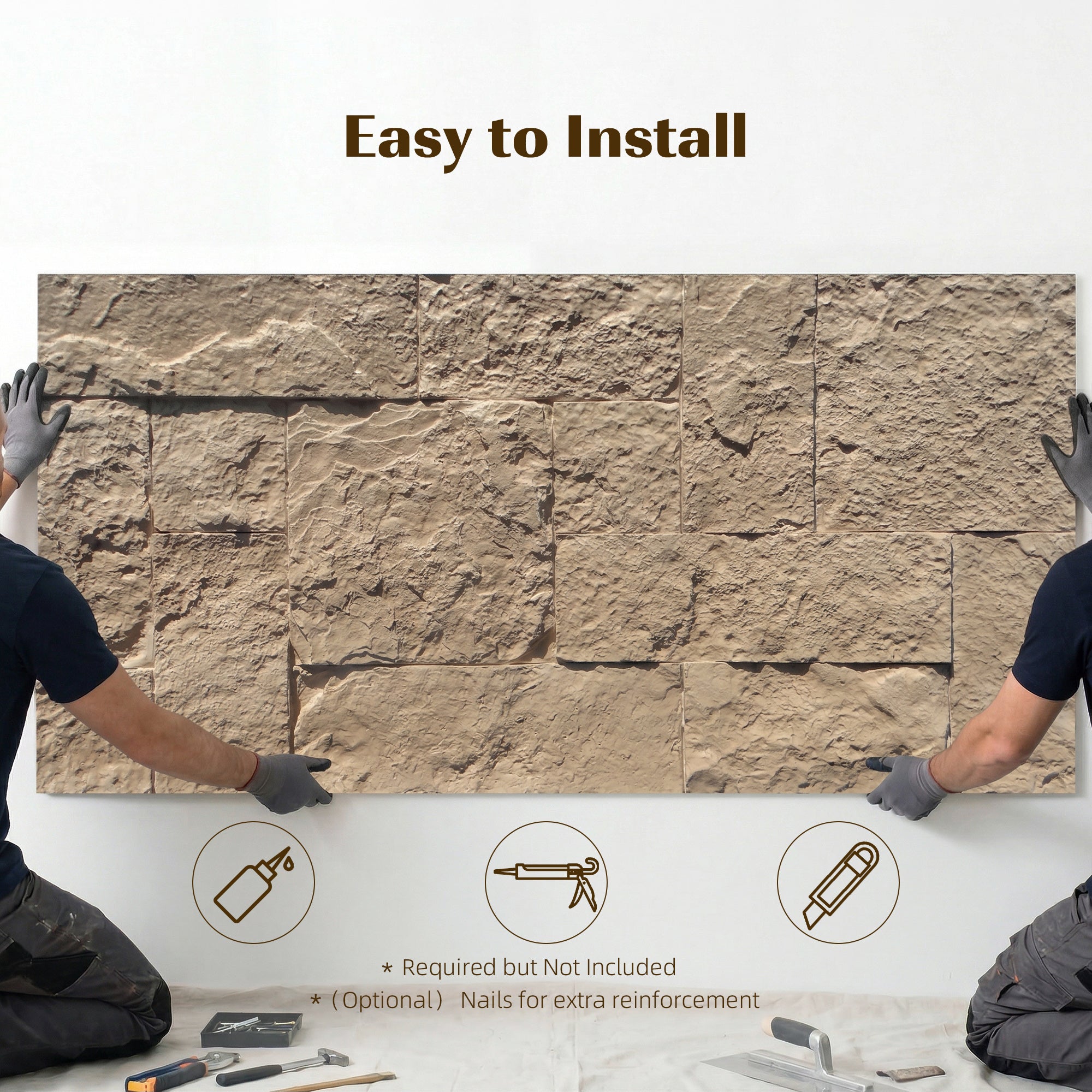 8-Pack 3D Faux Stone Wall Panels, Lightweight Polyurethane Panels for Interior and Exterior Accent Walls, Water-Resistant, 4' x 2', Cover 61.8 Sq.Ft., 1" Thick, Beige