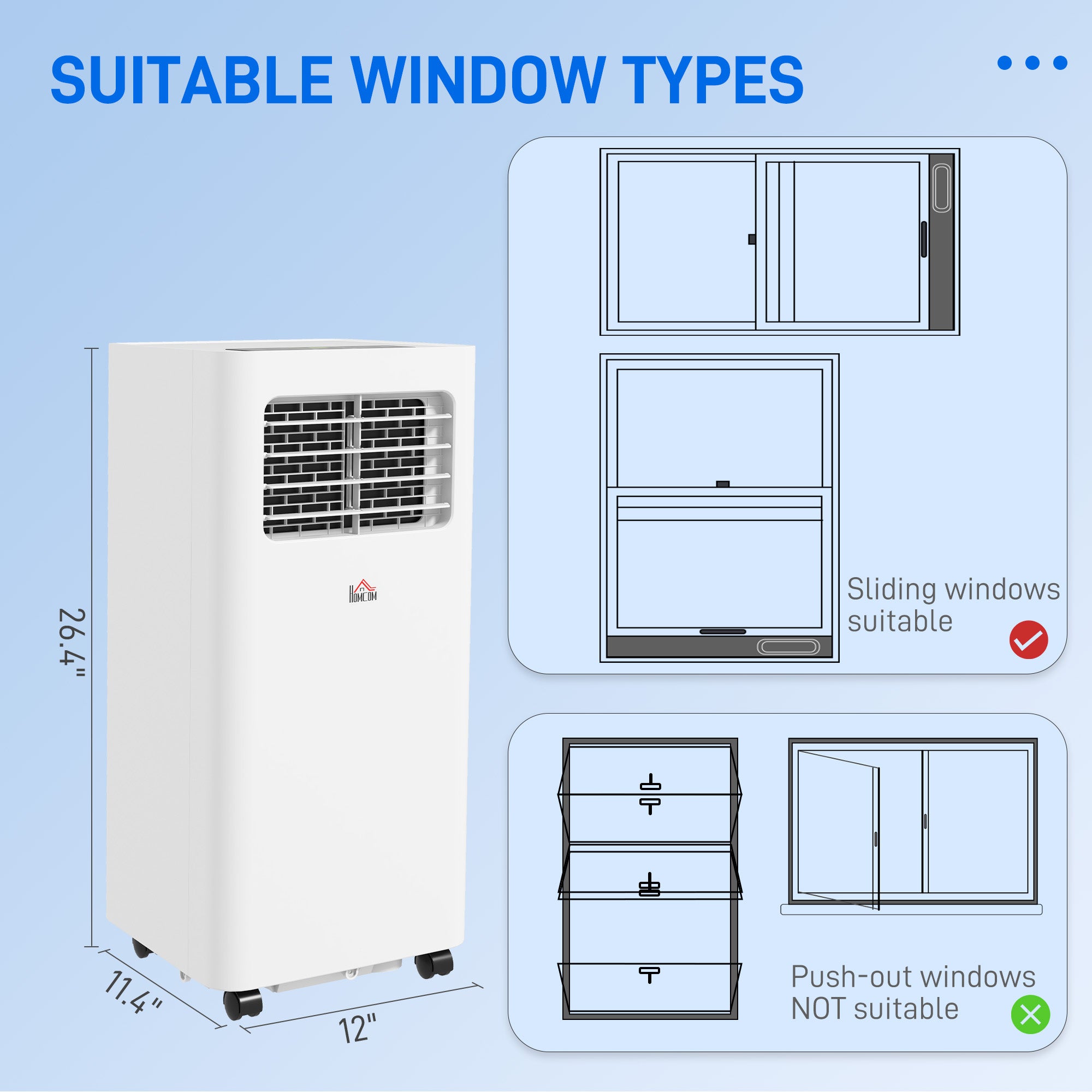 8000 BTU Mobile Air Conditioner, 345 Sq. Ft., AC Unit with Dehumidifier, Sleep, 24H Timer On/Off, Window Kit, White - HOMCOM