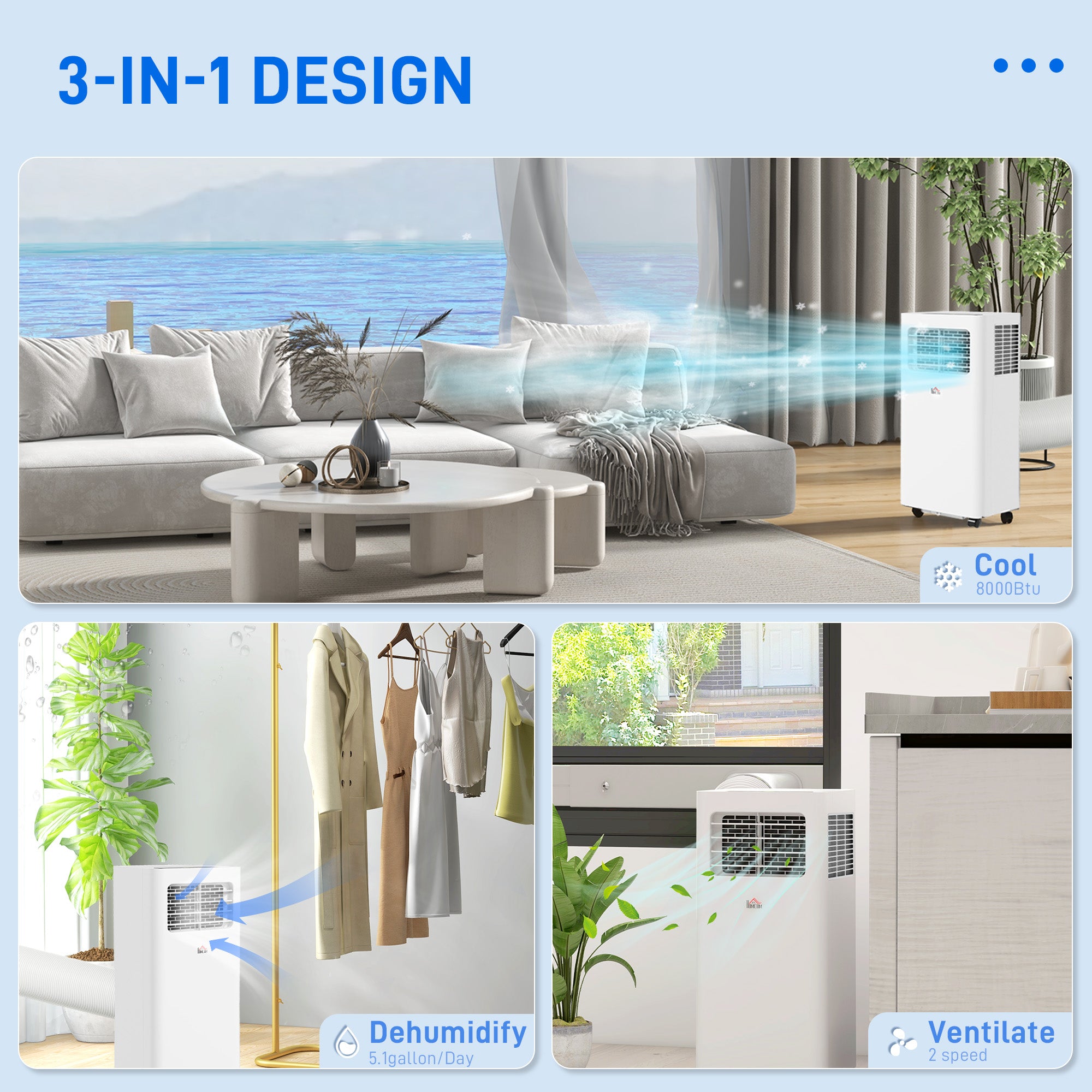 8000 BTU Mobile Air Conditioner, 345 Sq. Ft., AC Unit with Dehumidifier, Sleep, 24H Timer On/Off, Window Kit, White - HOMCOM