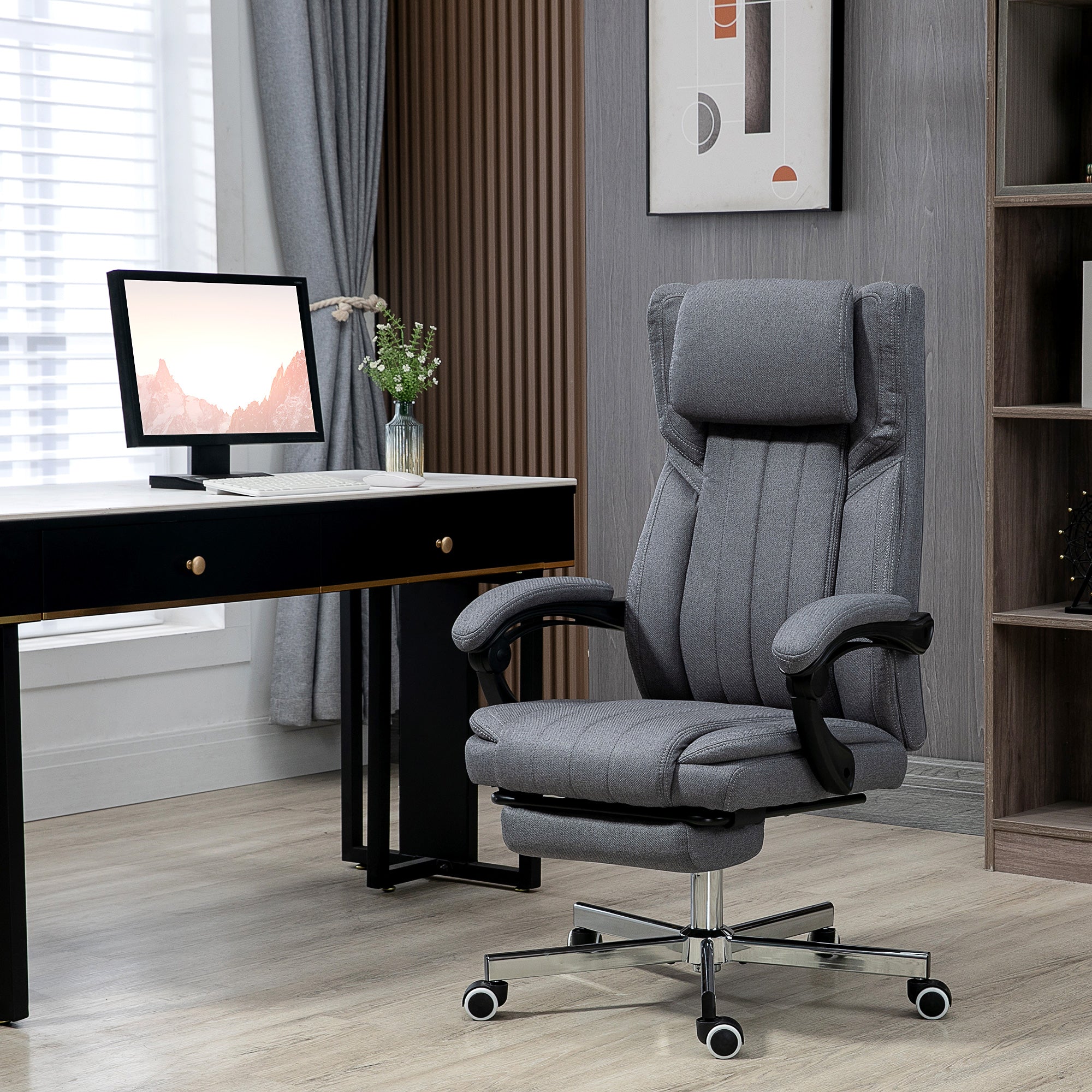 HOMCOM Executive Office Chair, High Back Computer Desk Chair with Adjustable Headrest, Footrest, Reclining Office Chair, Dark Grey