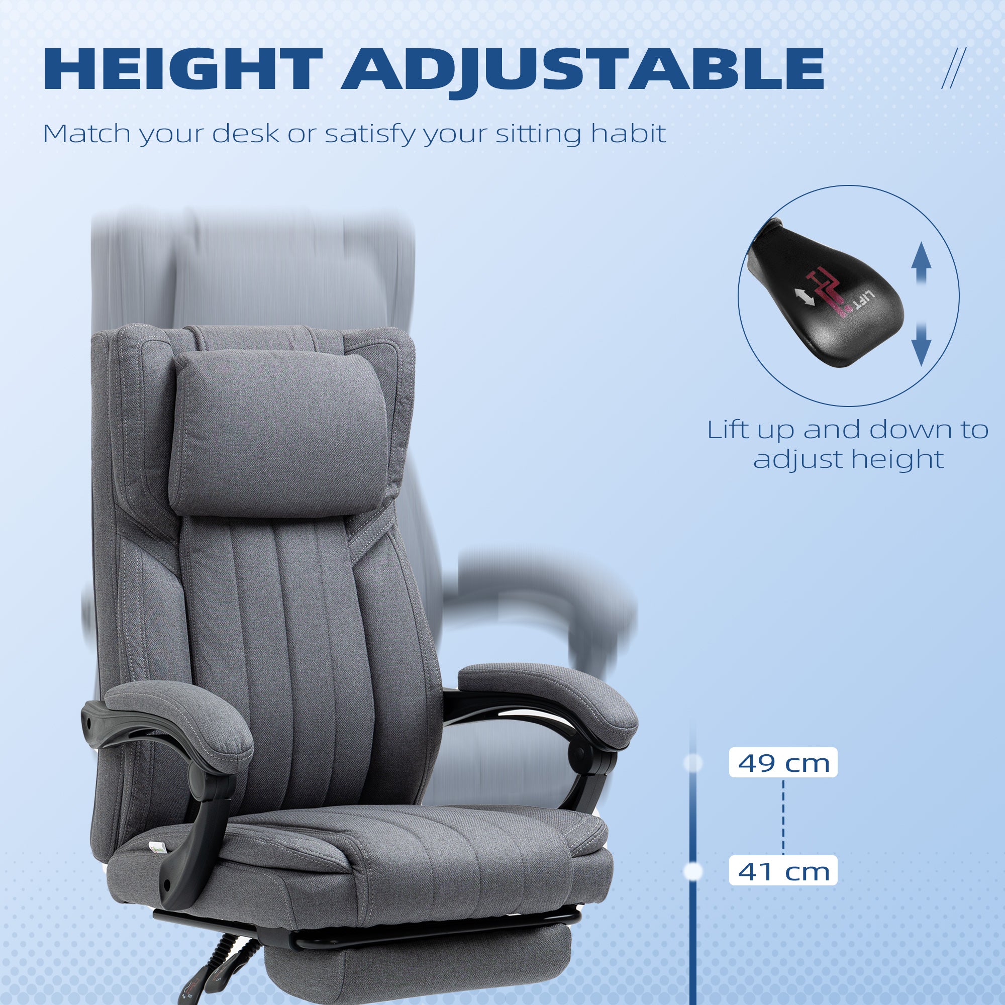 HOMCOM Executive Office Chair, High Back Computer Desk Chair with Adjustable Headrest, Footrest, Reclining Office Chair, Dark Grey