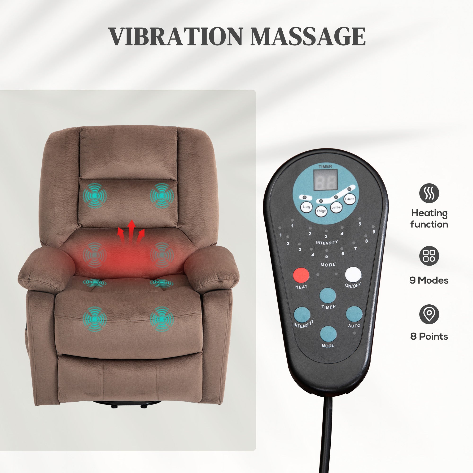 HOMCOM Power Lift Riser and Recliner Chair with Vibration Massage and Heat, Velvet Fabric Electric Recliner Armchair for Elderly with Remote Controllers, Side Pocket, Quick Assembly, Brown