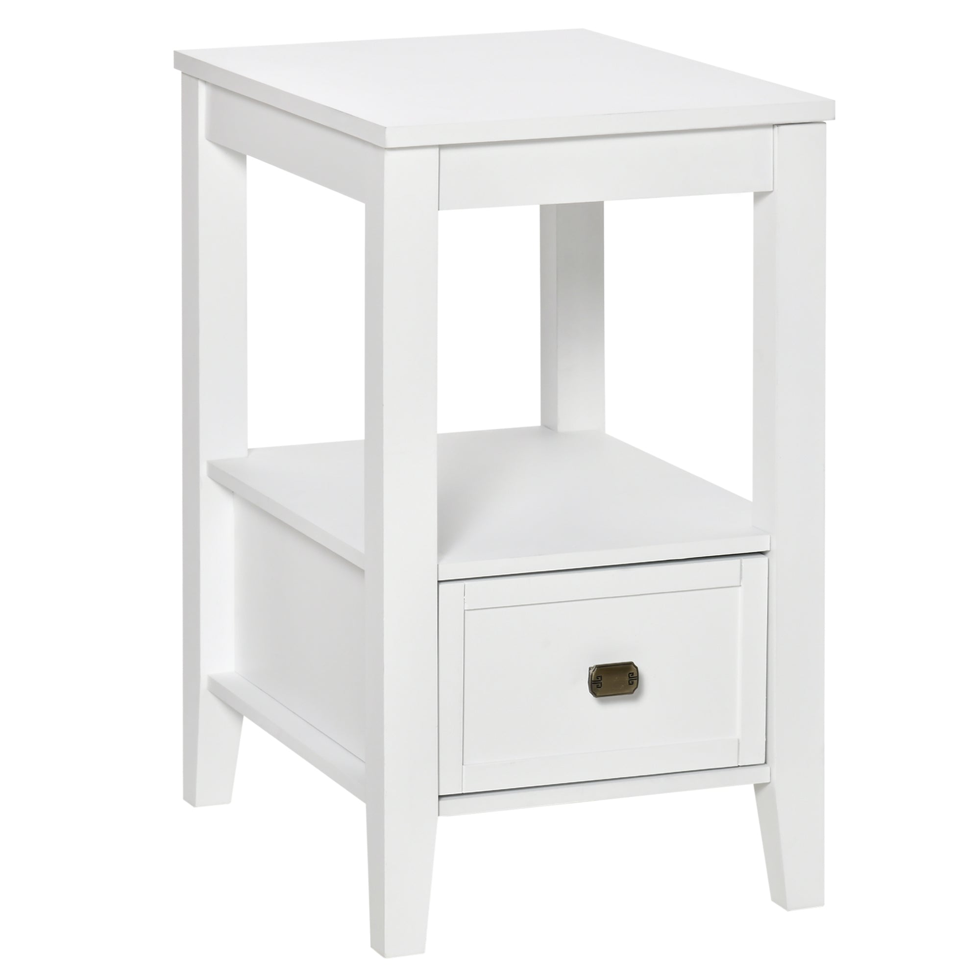 HOMCOM End Table, Sofa Side Table with Drawer and Shelf, Modern Nightstand for Bedroom, Living Room, White