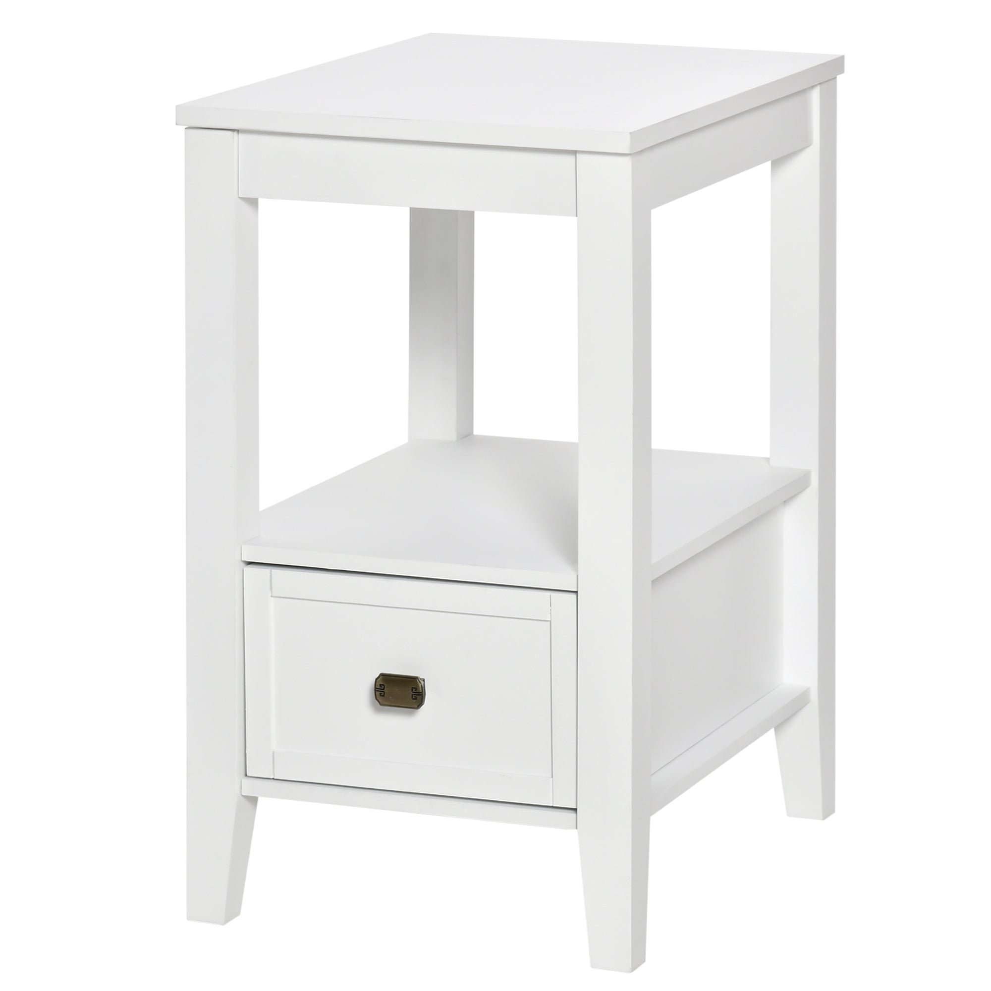 HOMCOM End Table, Sofa Side Table with Drawer and Shelf, Modern Nightstand for Bedroom, Living Room, White