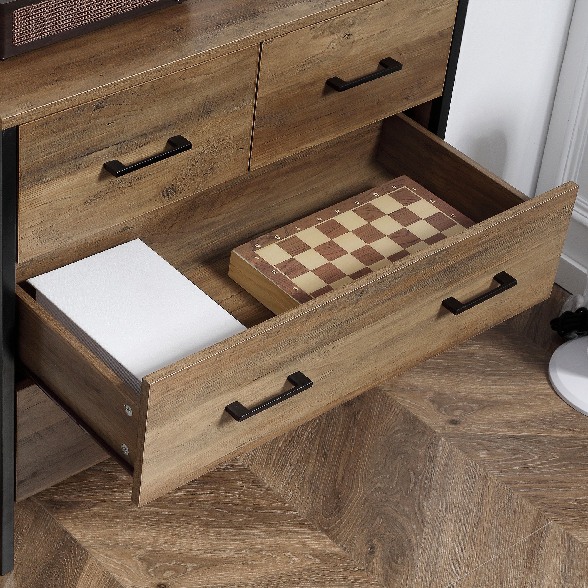 HOMCOM 4 Drawer Dresser, Chest of Drawers with Metal Frame and Handles for Bedroom, Brown