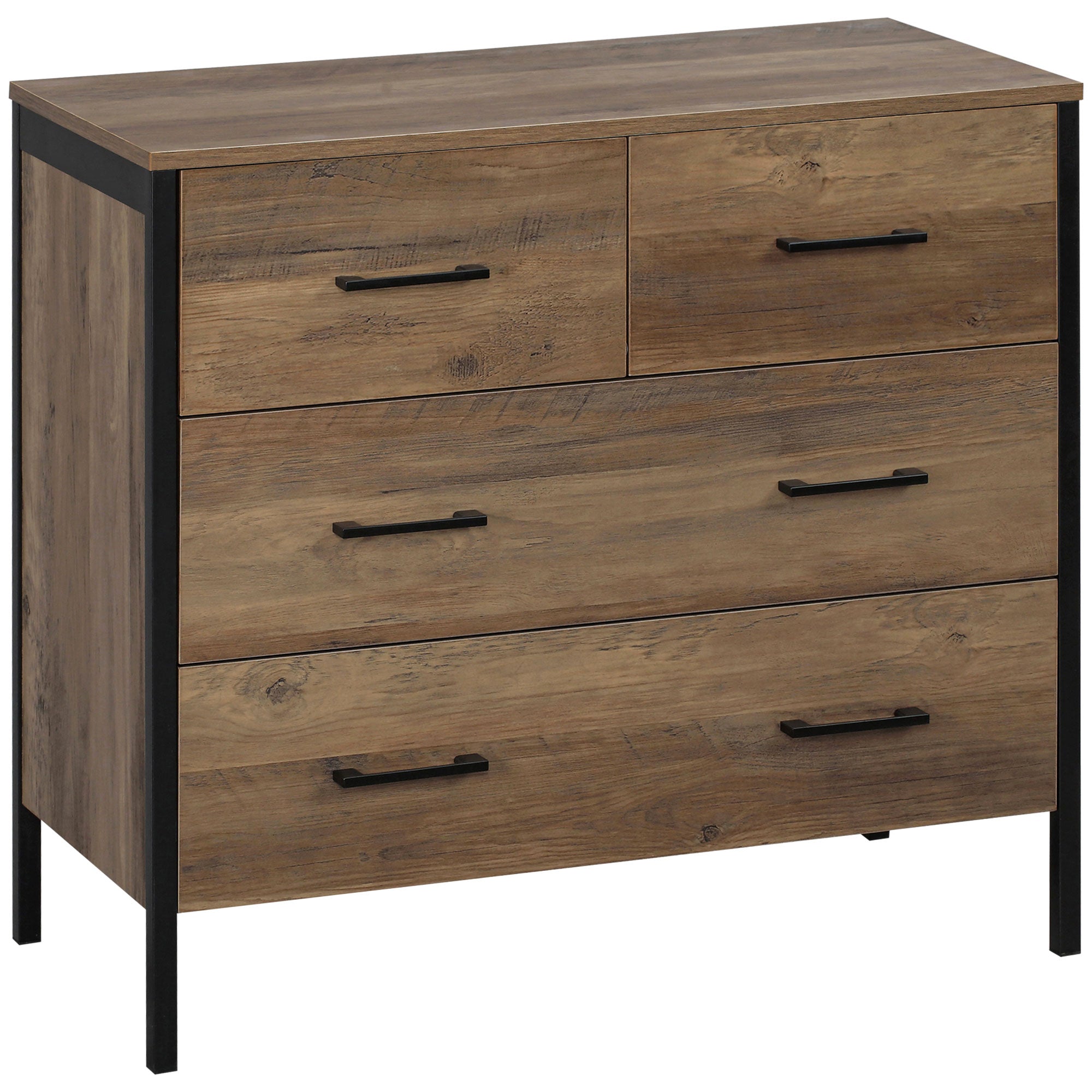 HOMCOM 4 Drawer Dresser, Chest of Drawers with Metal Frame and Handles for Bedroom, Brown