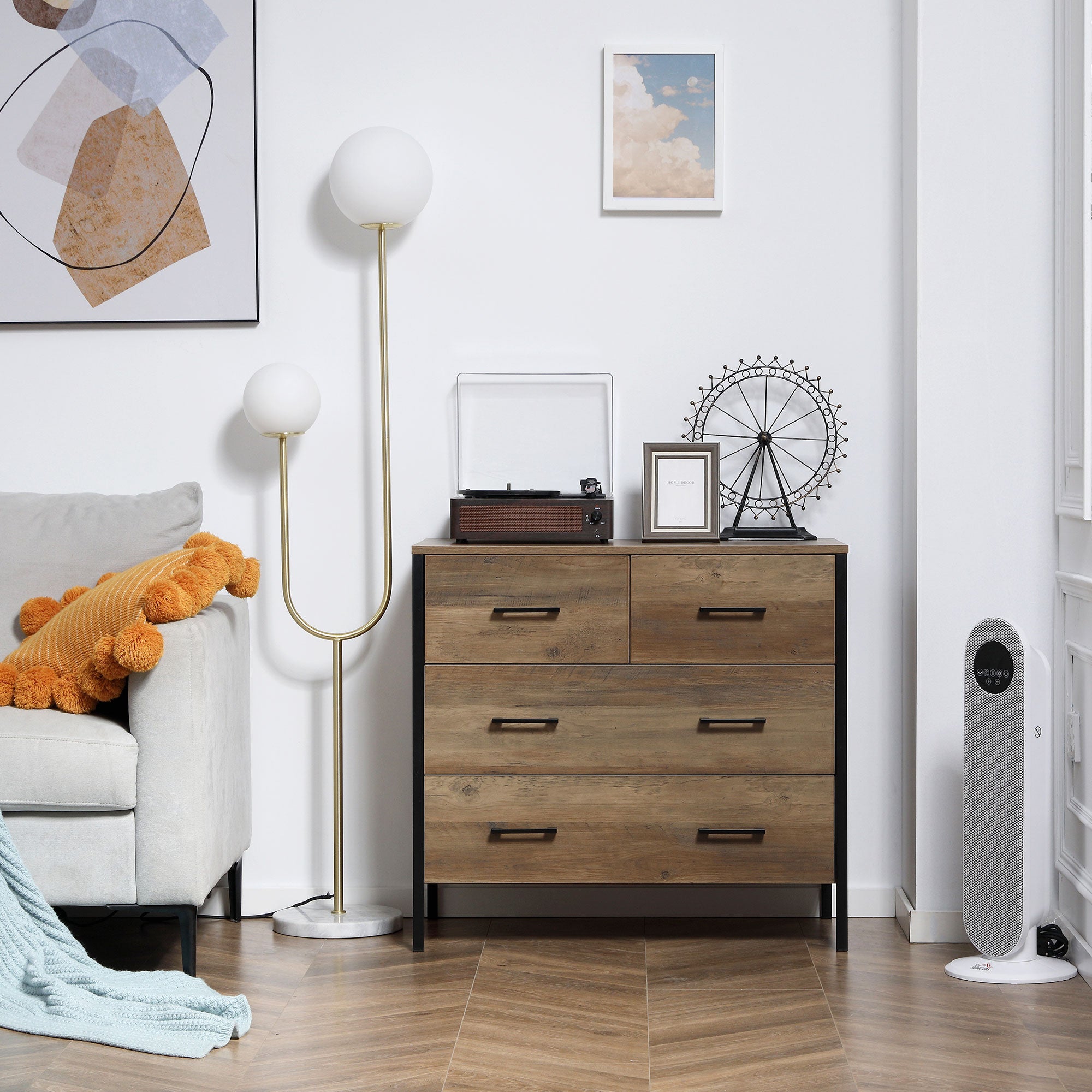 HOMCOM 4 Drawer Dresser, Chest of Drawers with Metal Frame and Handles for Bedroom, Brown